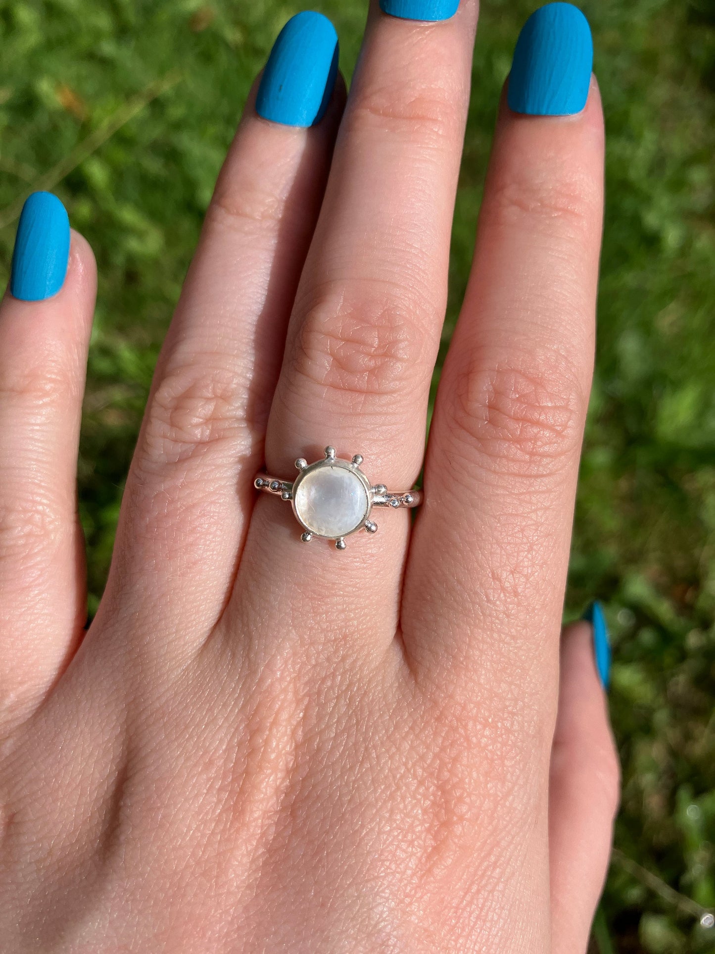 Mother of Pearl and Sterling Silver Granulation Ring - UK Size L