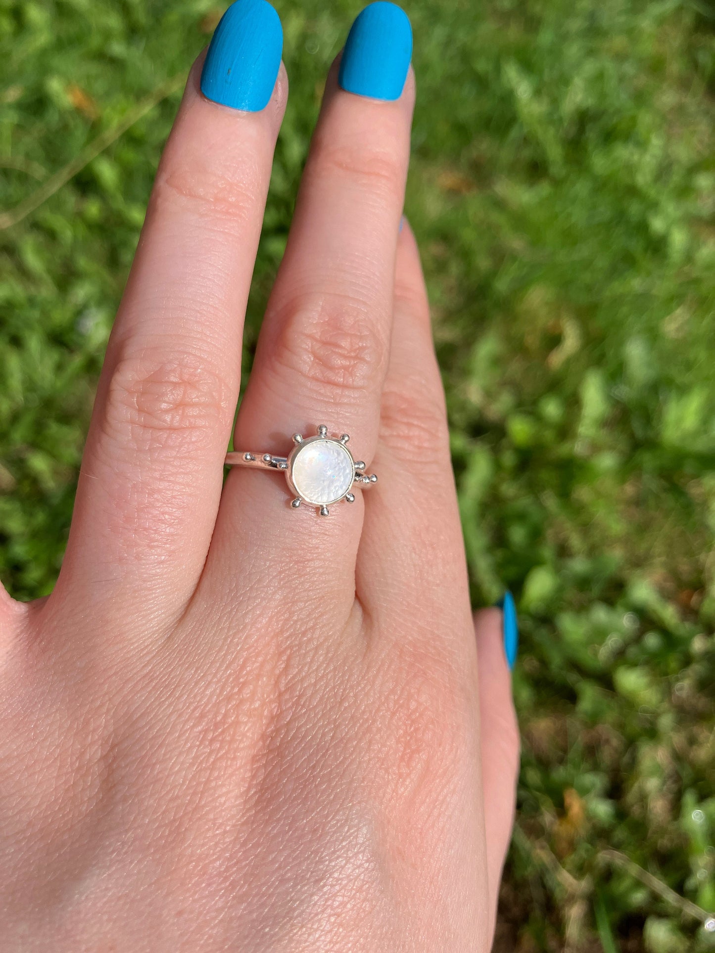 Mother of Pearl and Sterling Silver Granulation Ring - UK Size L