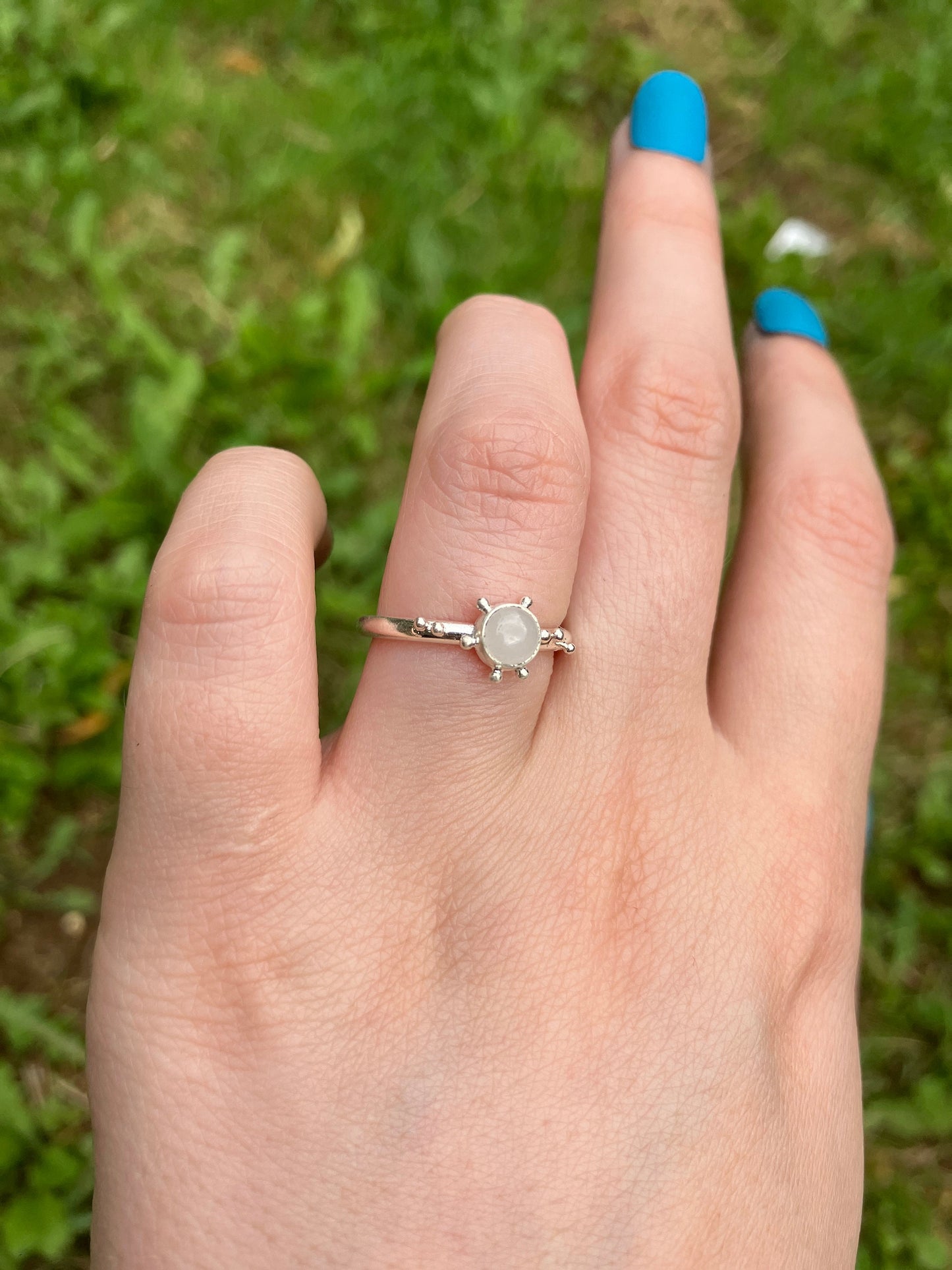 Rose Quartz and Sterling Silver Granulation Ring