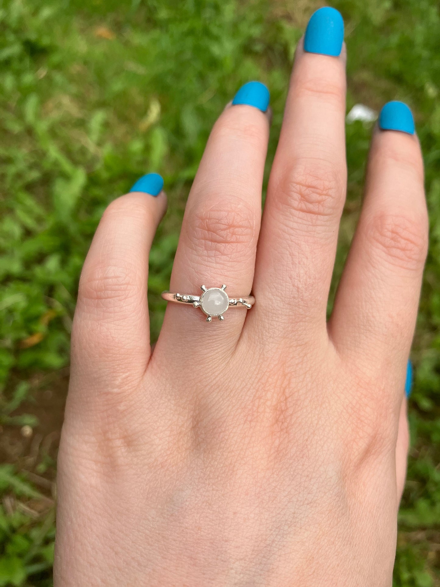 Rose Quartz and Sterling Silver Granulation Ring