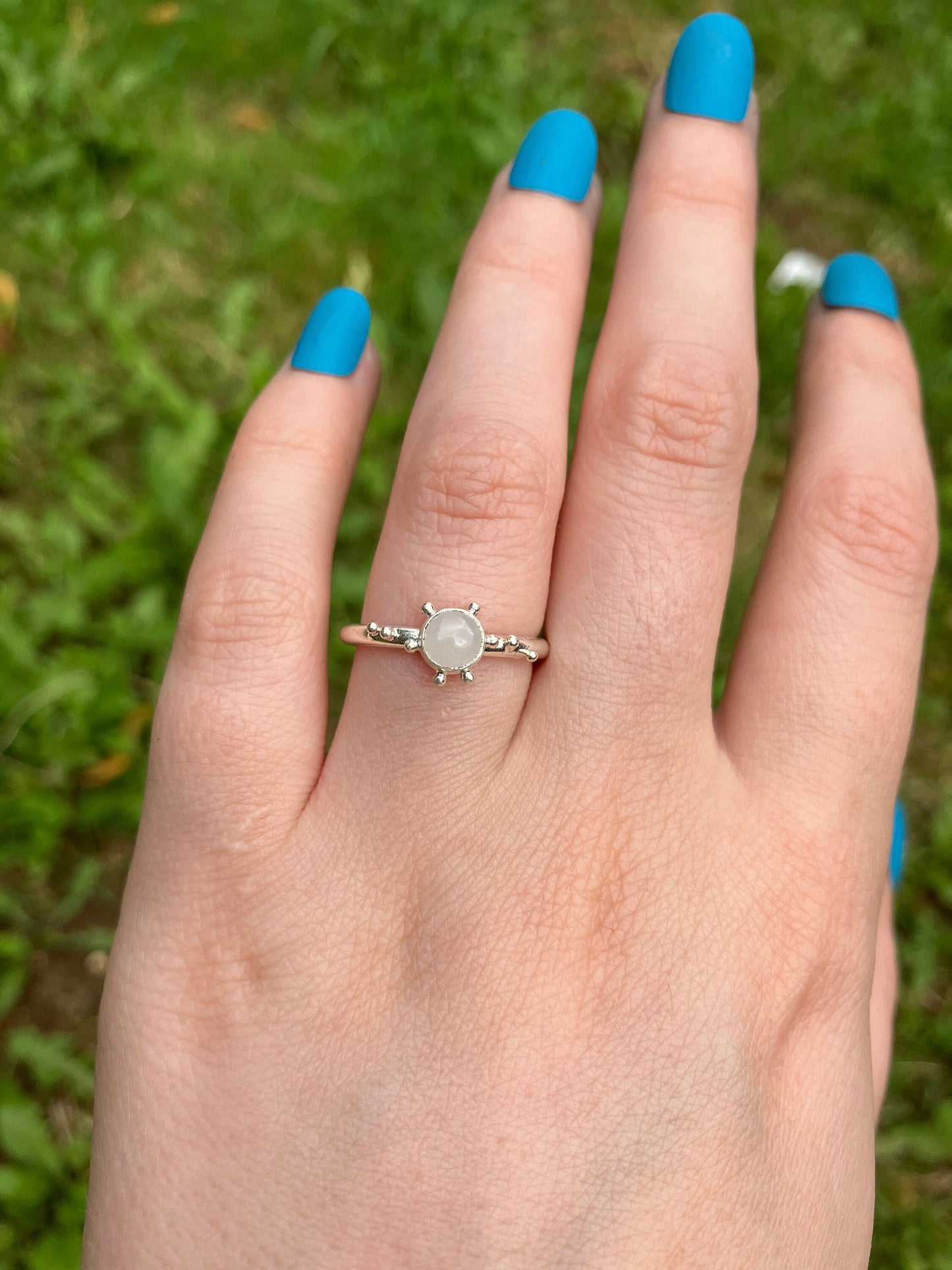 Rose Quartz and Sterling Silver Granulation Ring