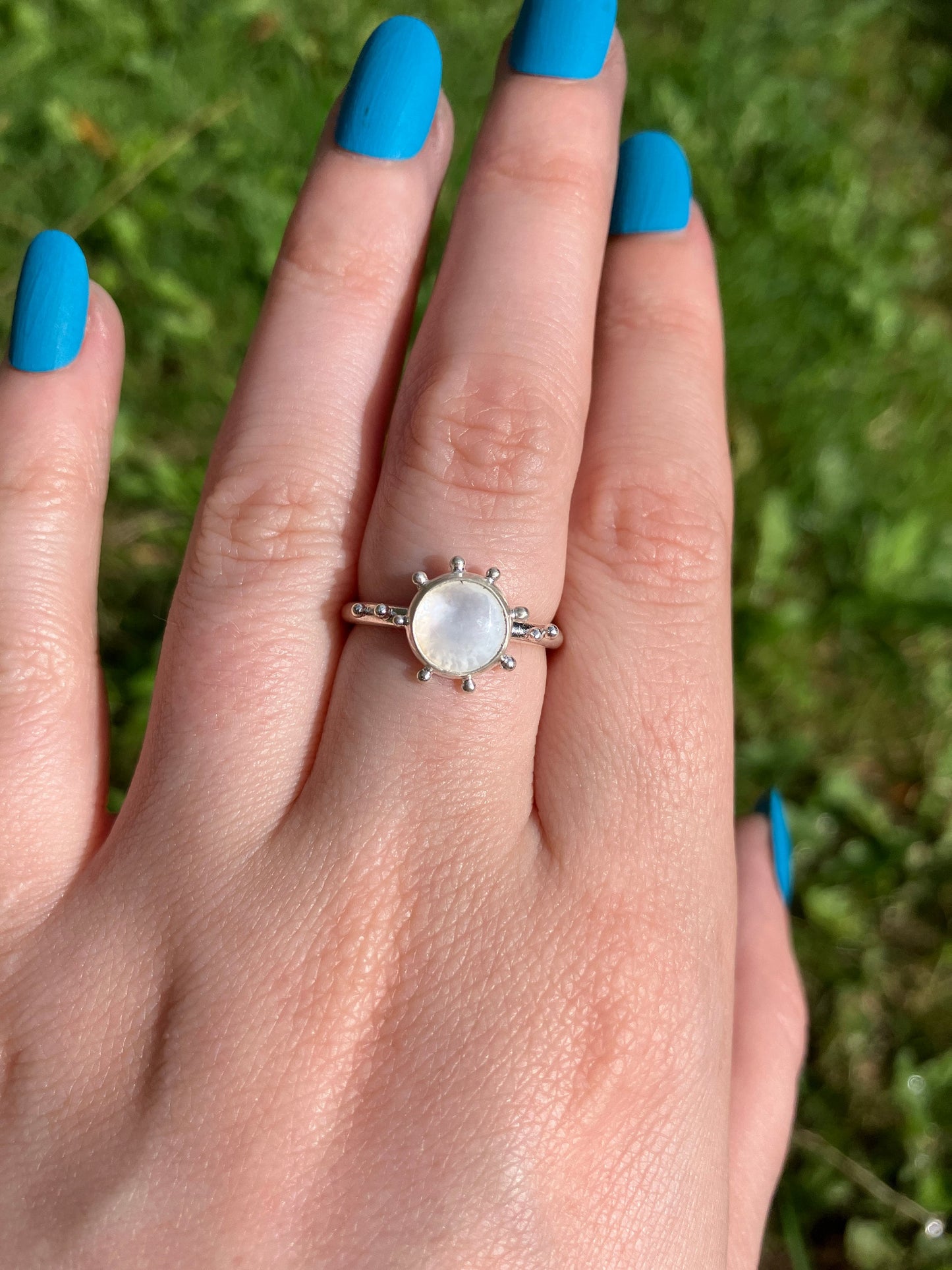 Mother of Pearl and Sterling Silver Granulation Ring - UK Size L