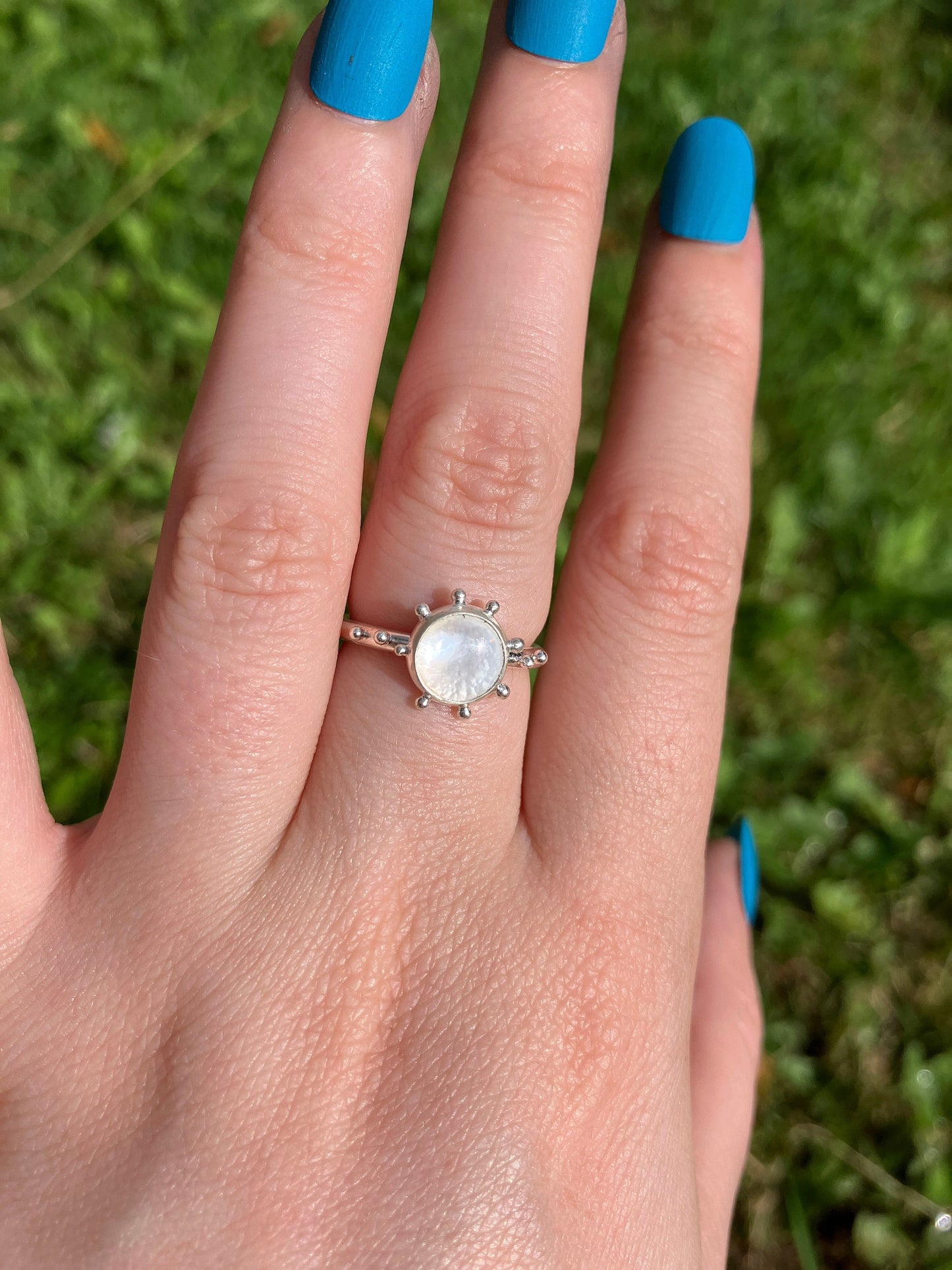 Mother of Pearl and Sterling Silver Granulation Ring - UK Size L