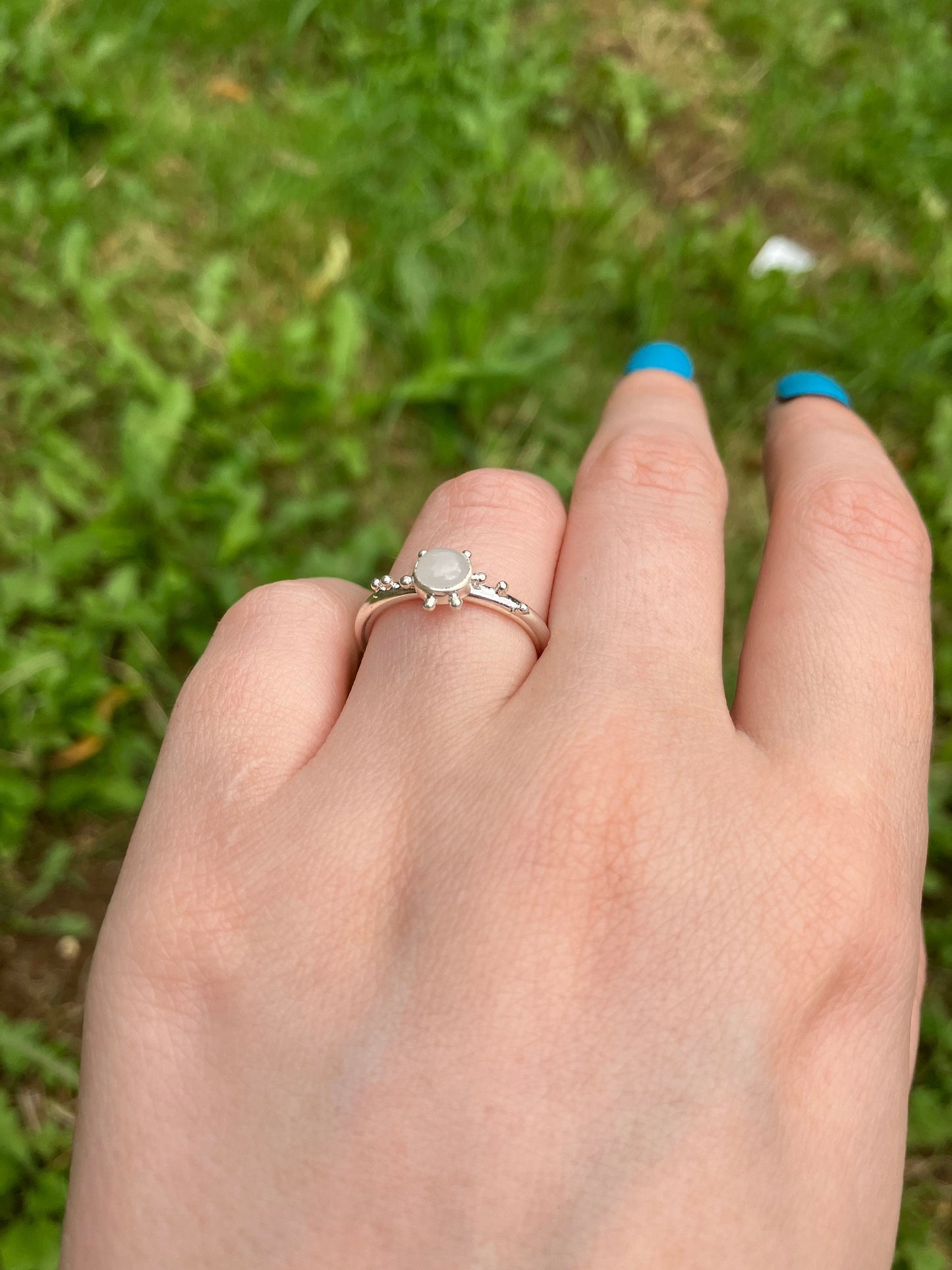 Rose Quartz and Sterling Silver Granulation Ring