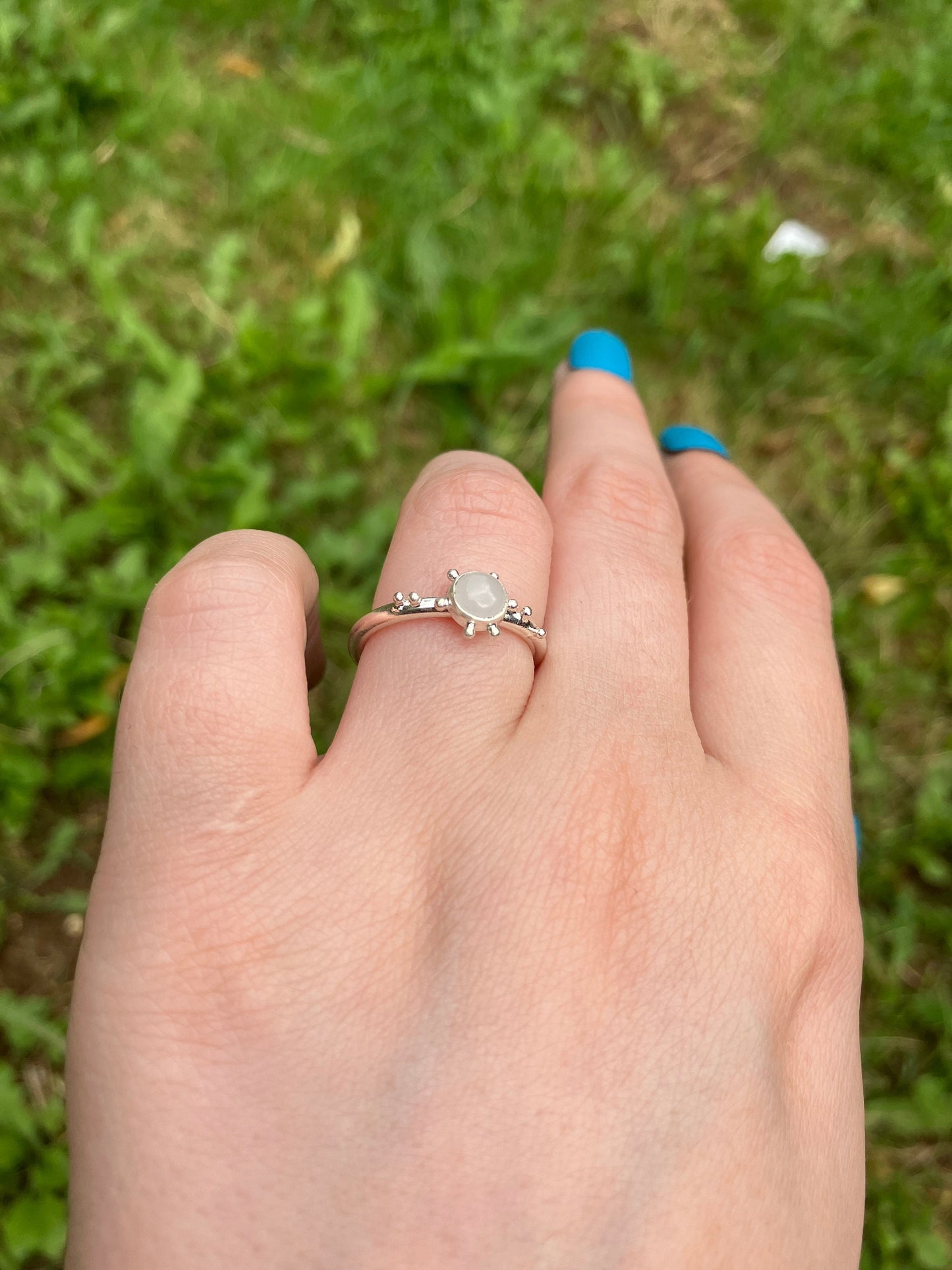 Rose Quartz and Sterling Silver Granulation Ring
