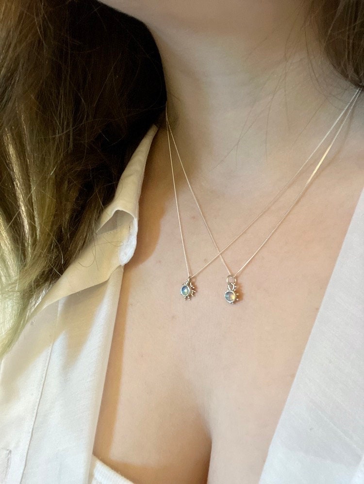 Opal and Sterling Silver Granulation Pendant Necklaces on Sterling Silver Chain