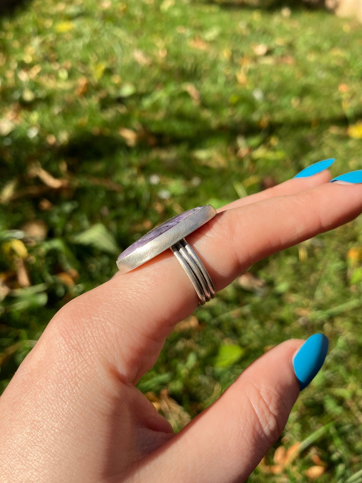 Charoite and Sterling Silver Ring - UK Size L