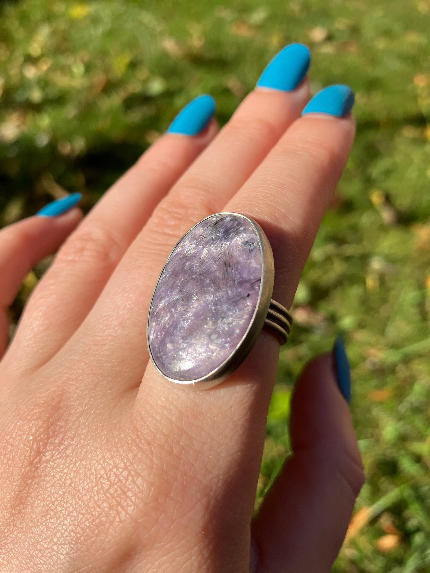 Charoite and Sterling Silver Ring - UK Size L