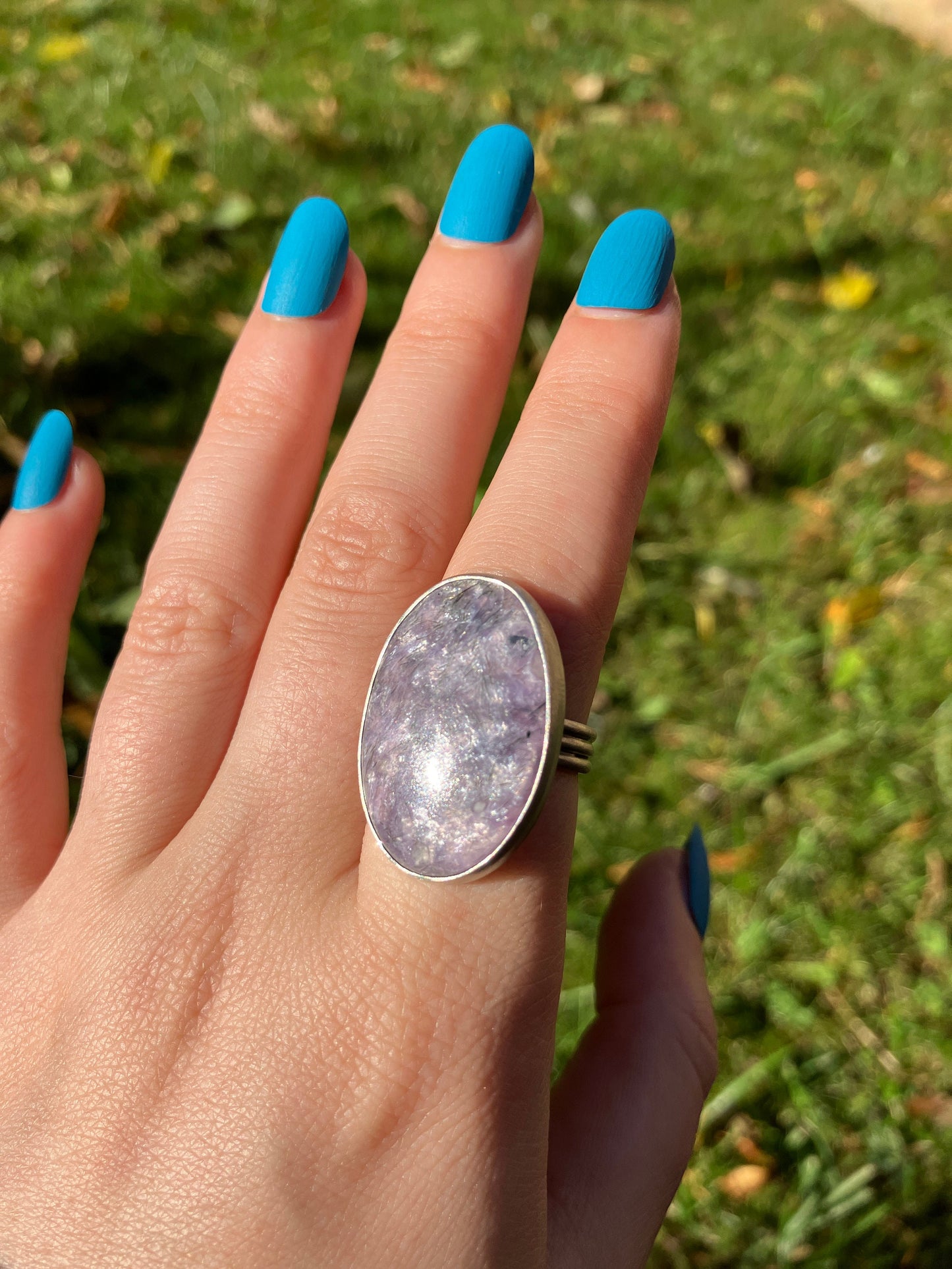 Charoite and Sterling Silver Ring - UK Size L