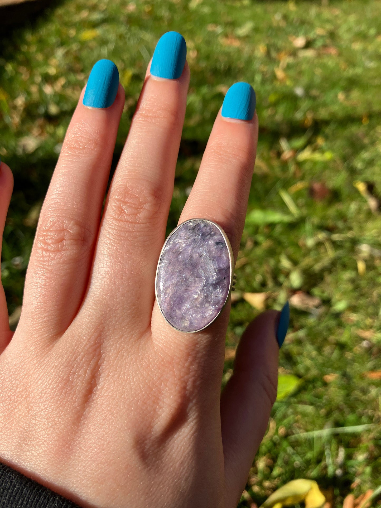 Charoite and Sterling Silver Ring - UK Size L