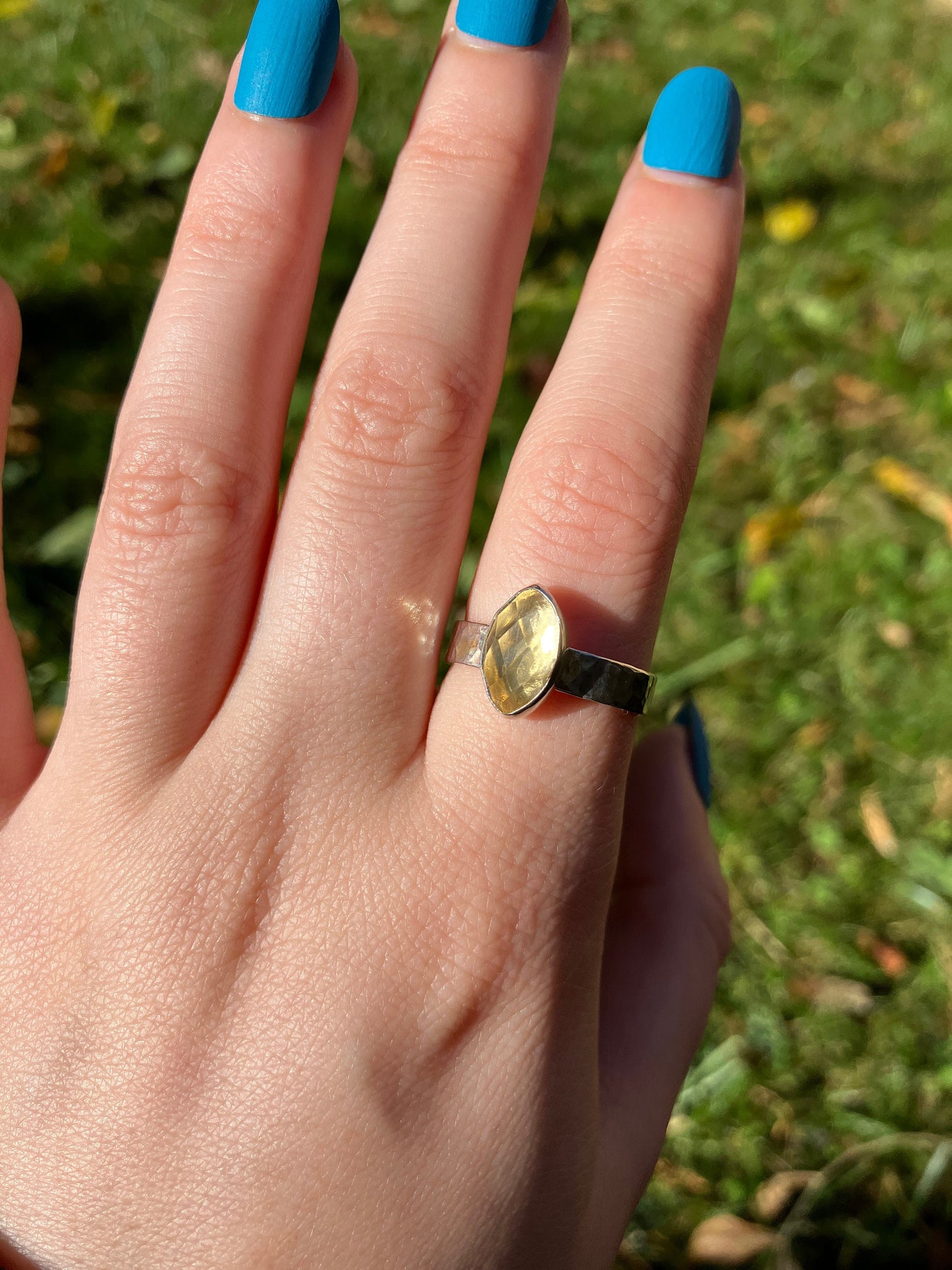 Citrine, Sterling Silver and 18ct Gold Ring - Size Q 1/2