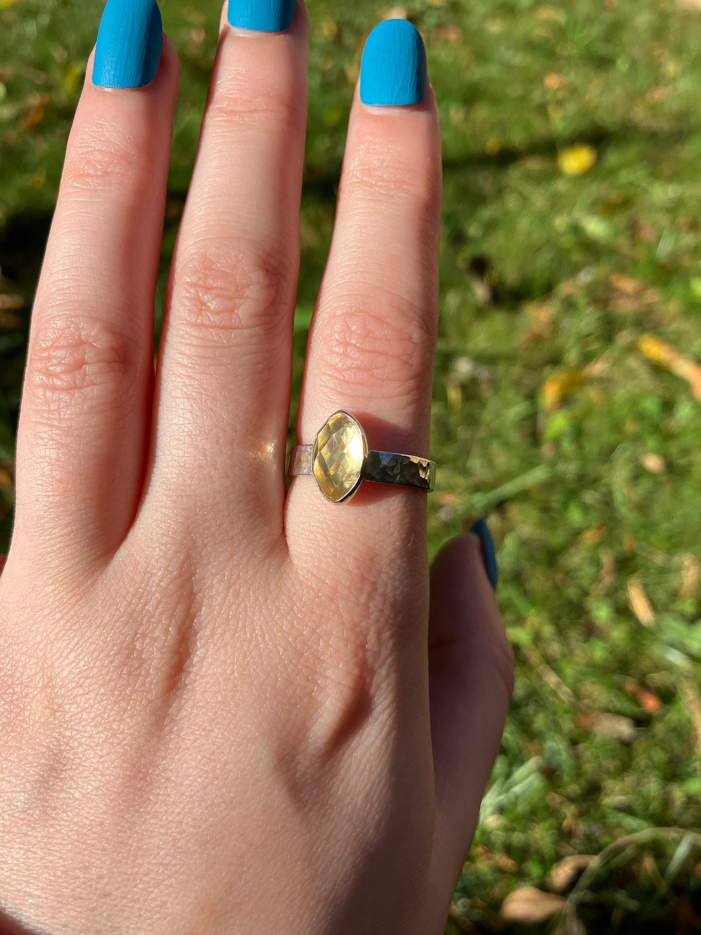 Citrine, Sterling Silver and 18ct Gold Ring - Size Q 1/2