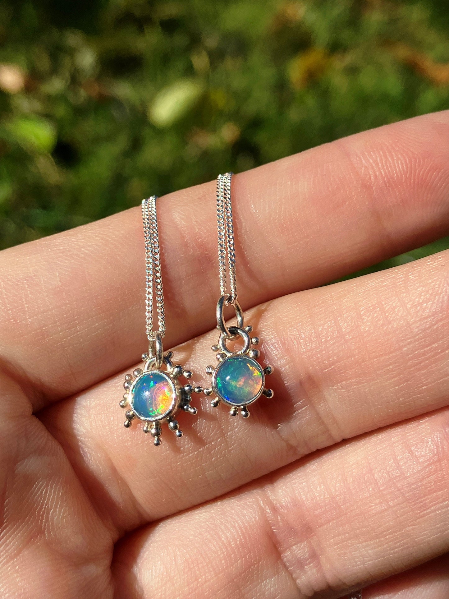 Opal and Sterling Silver Granulation Pendant Necklaces on Sterling Silver Chain
