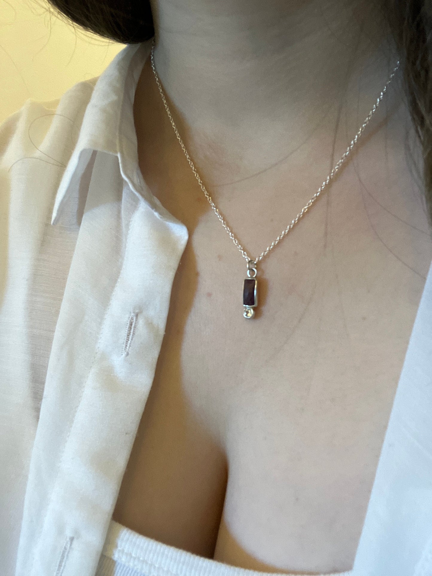 Pink Sapphire, White Sapphire and Sterling Silver Pendant Necklace on Chain