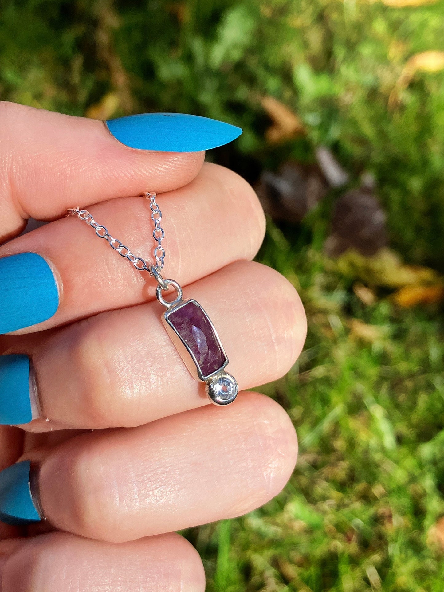 Pink Sapphire, White Sapphire and Sterling Silver Pendant Necklace on Chain