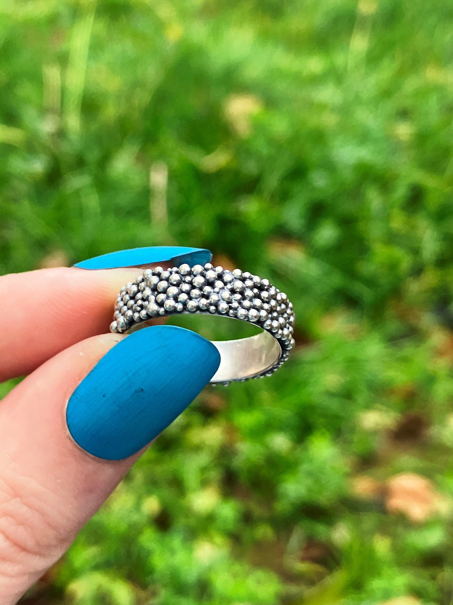 Sterling Silver Granulation Ring Band with Patina - Made To Order