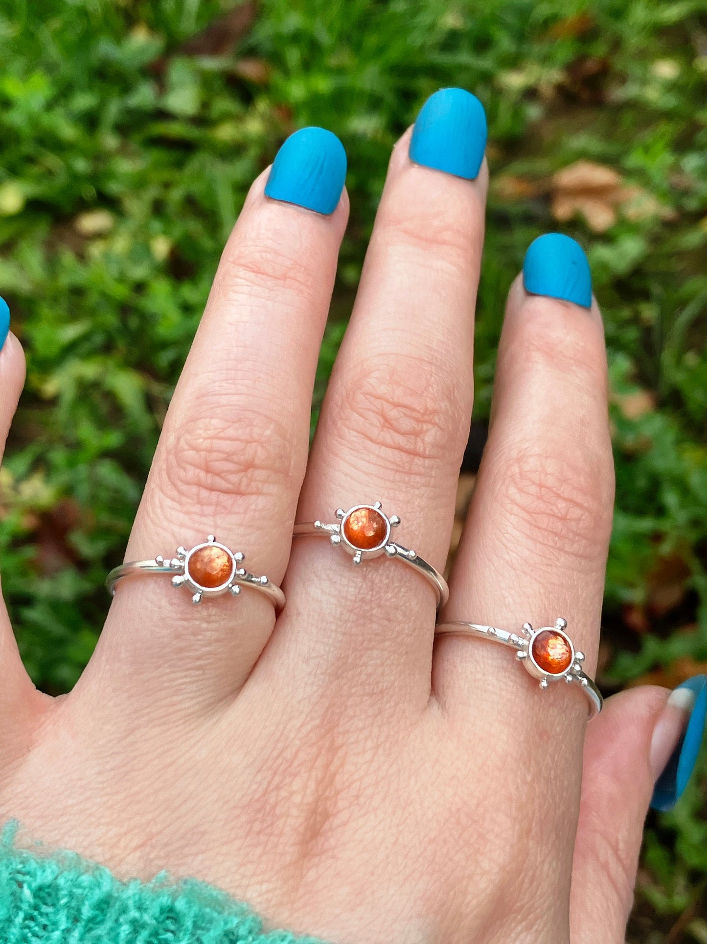 Sunstone and Sterling Silver Granulation Ring