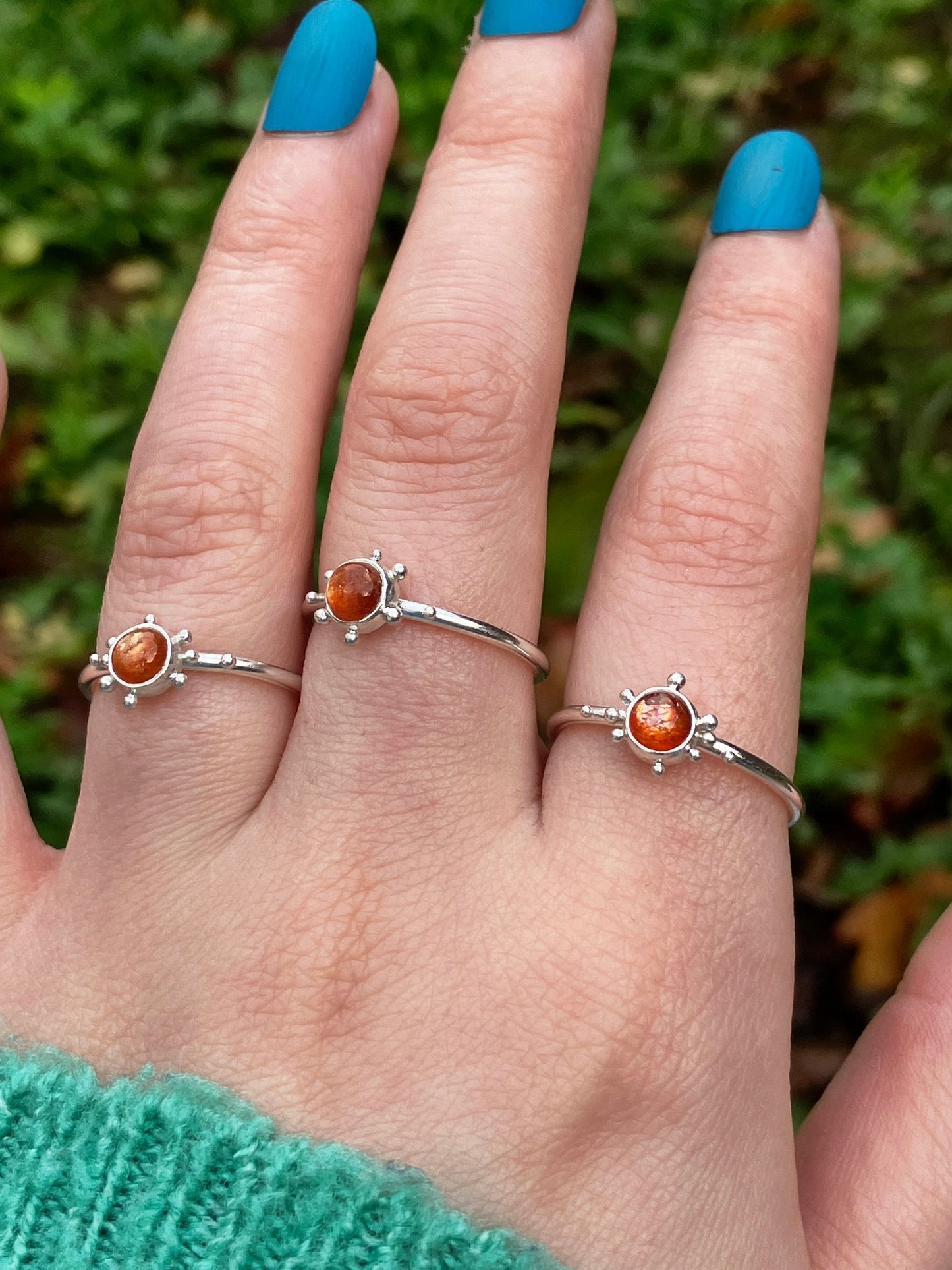 Sunstone and Sterling Silver Granulation Ring