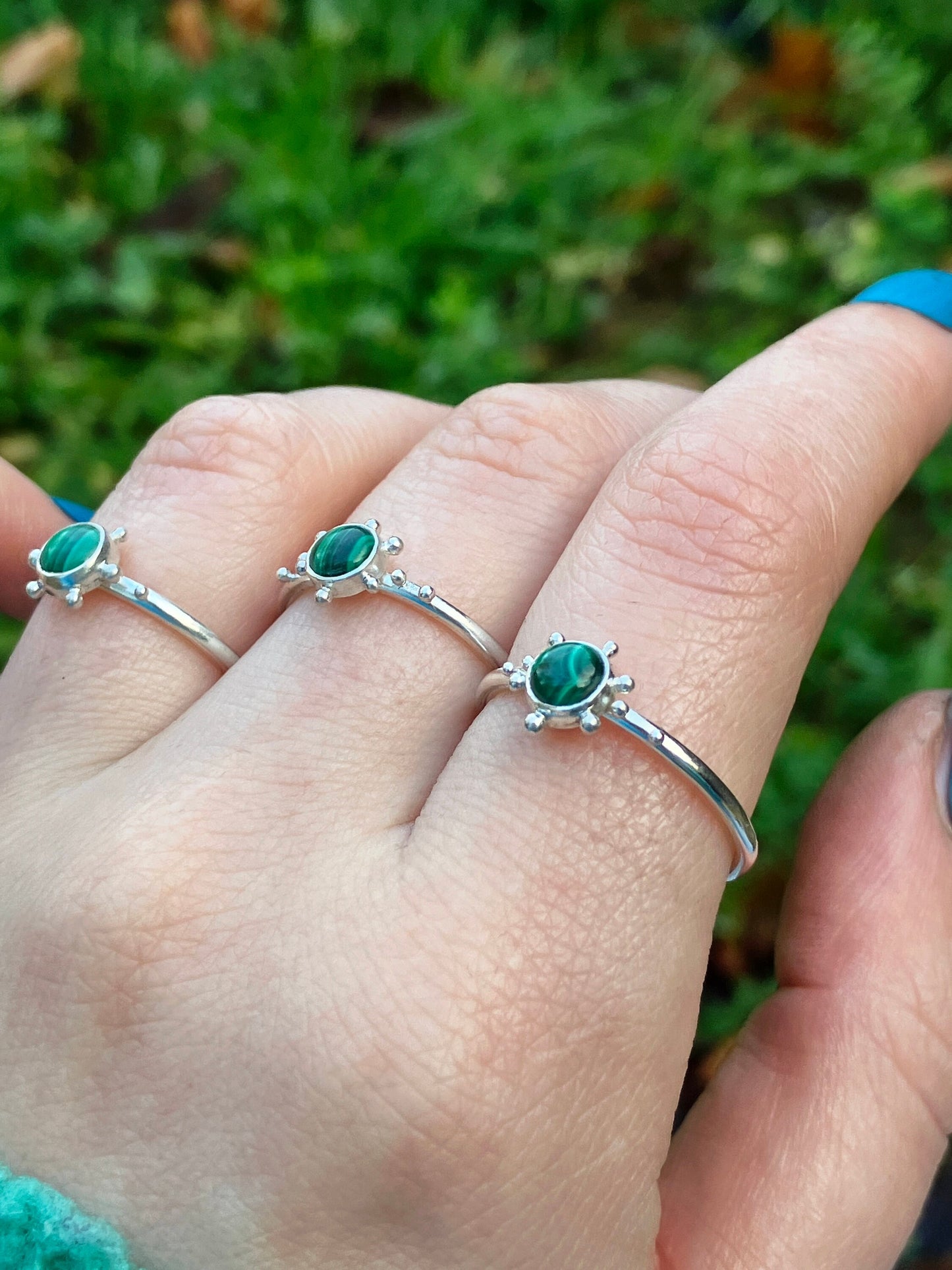 Malachite and Sterling Silver Granulation Ring