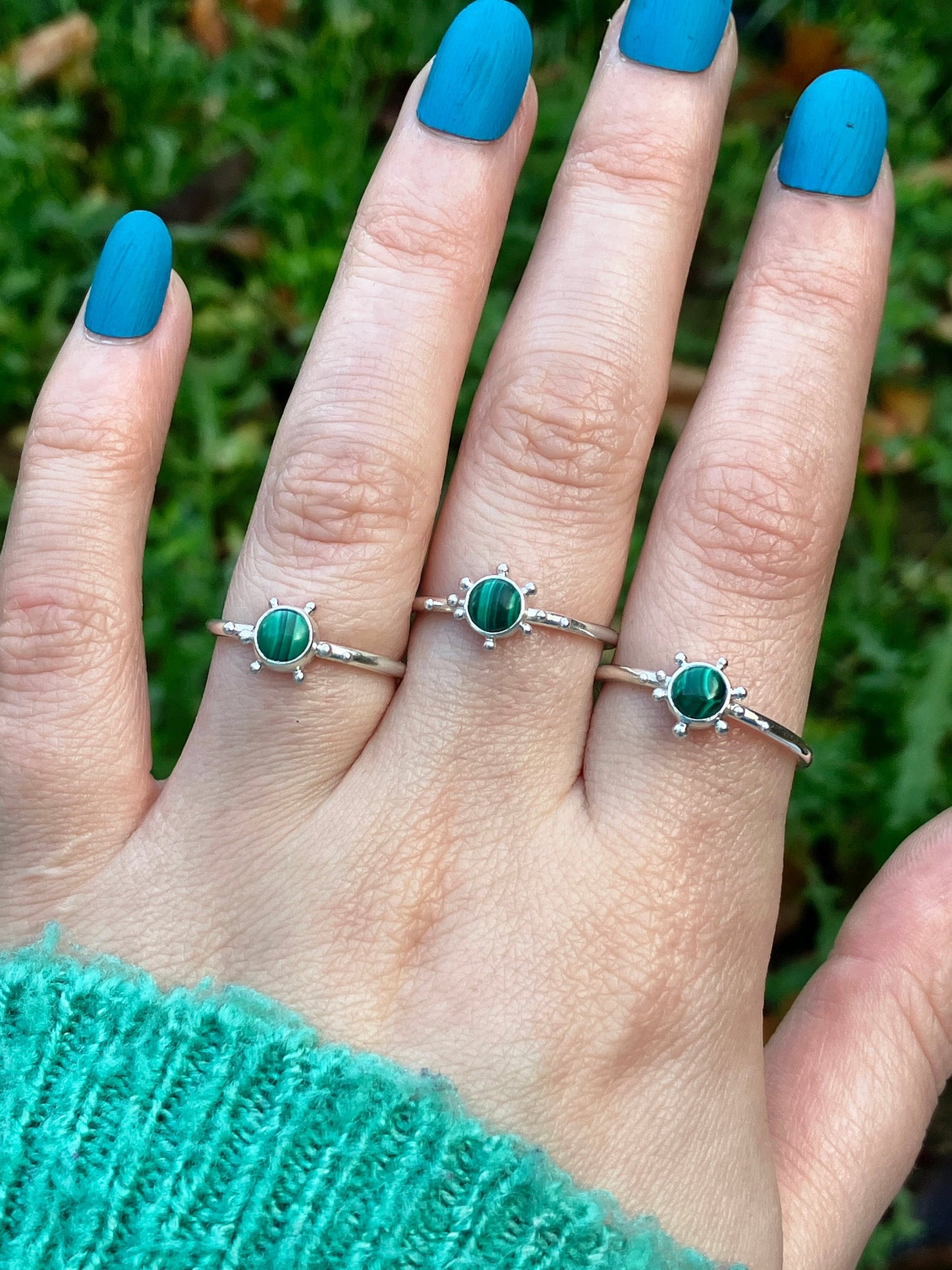 Malachite and Sterling Silver Granulation Ring