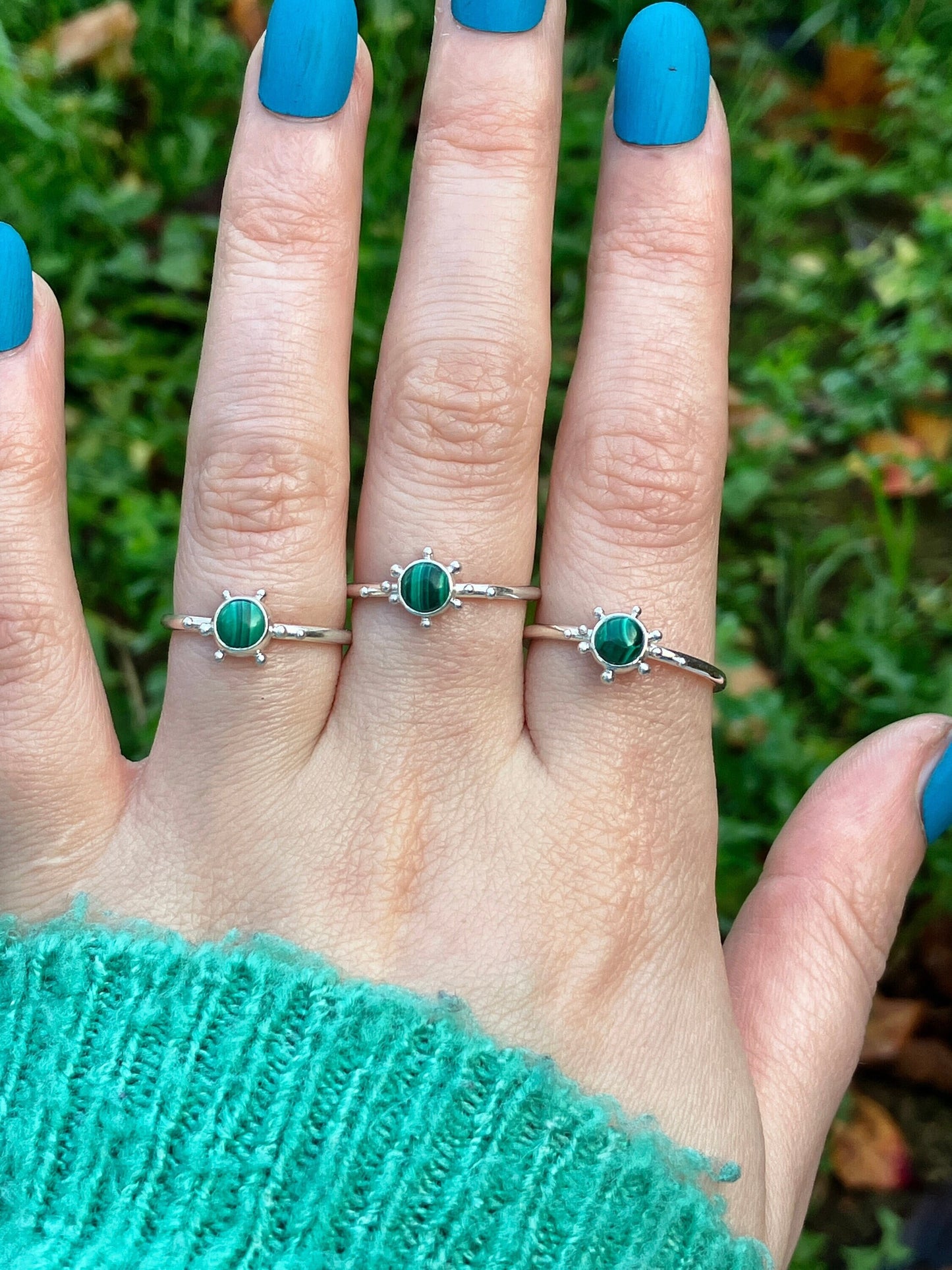 Malachite and Sterling Silver Granulation Ring