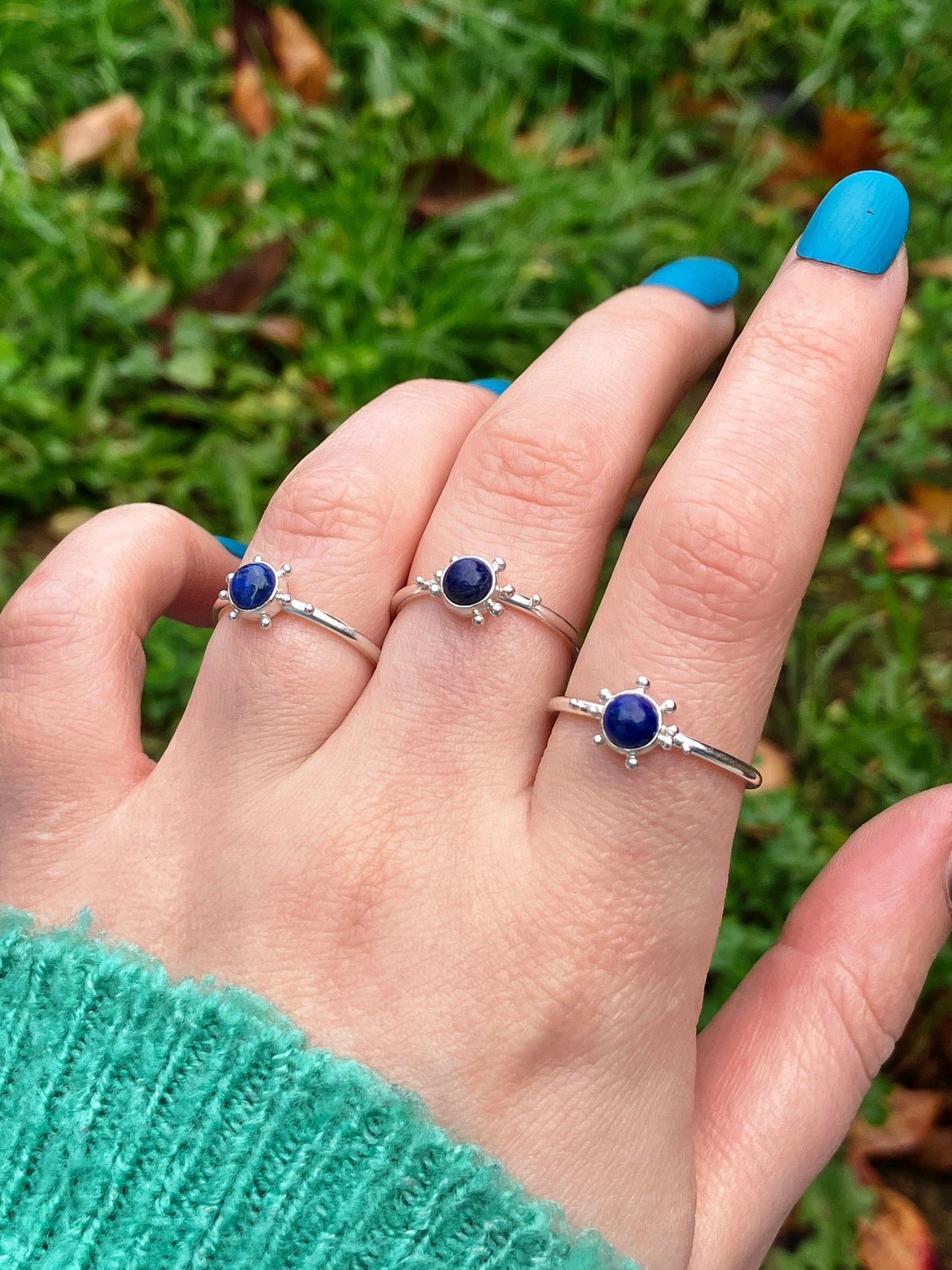 Lapis Lazuli and Sterling Silver Granulation Ring
