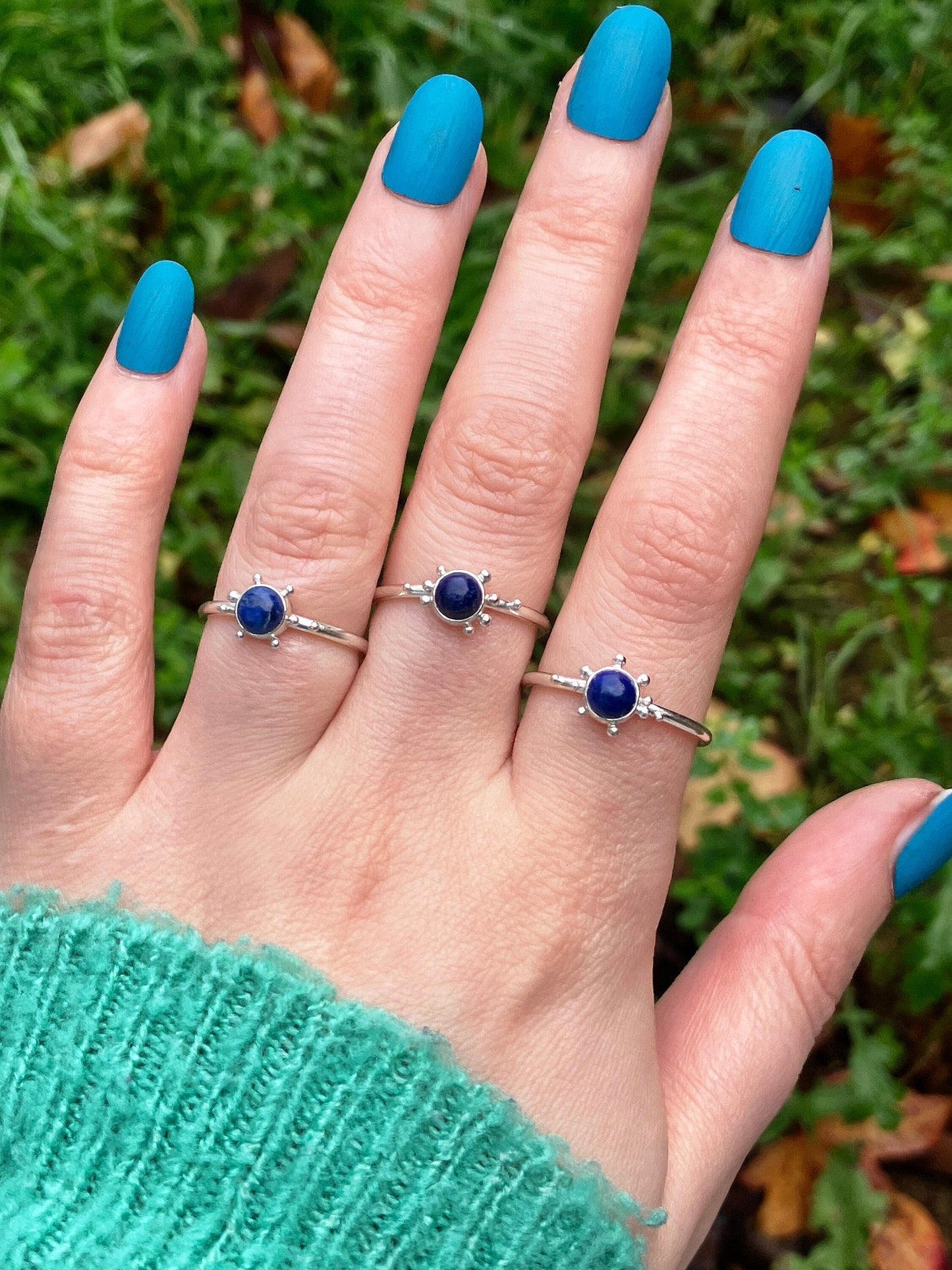 Lapis Lazuli and Sterling Silver Granulation Ring