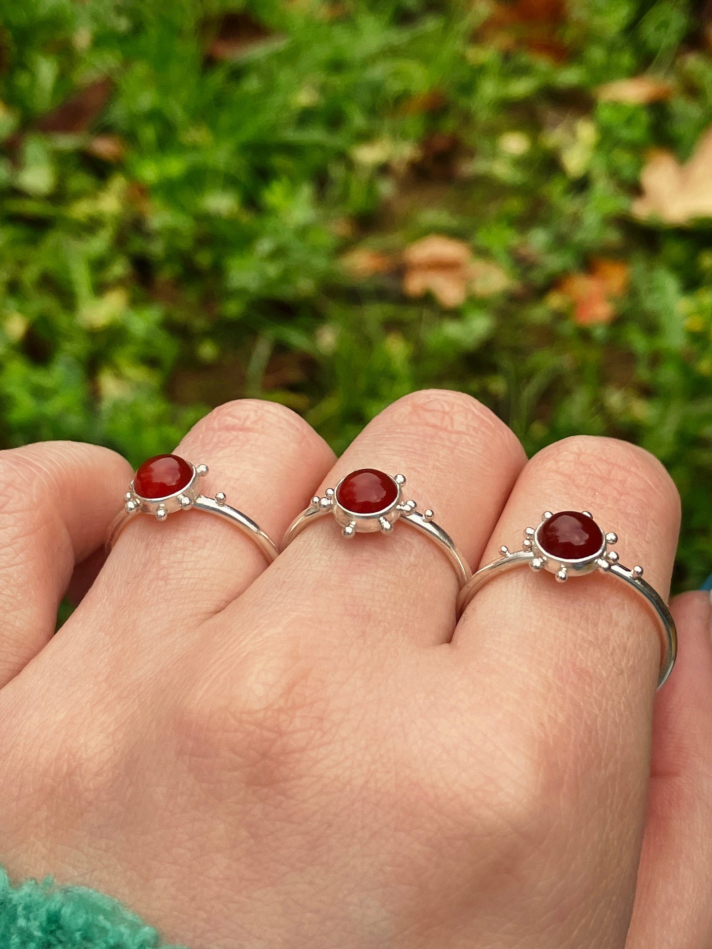 Carnelian and Sterling Silver Granulation Ring
