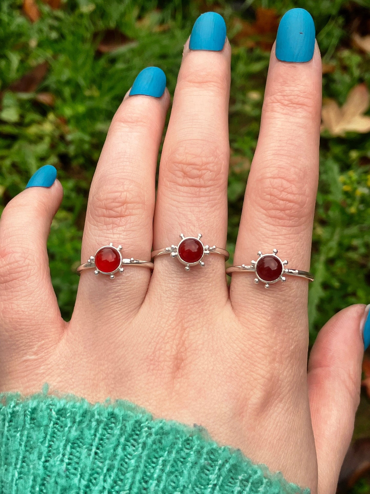 Carnelian and Sterling Silver Granulation Ring
