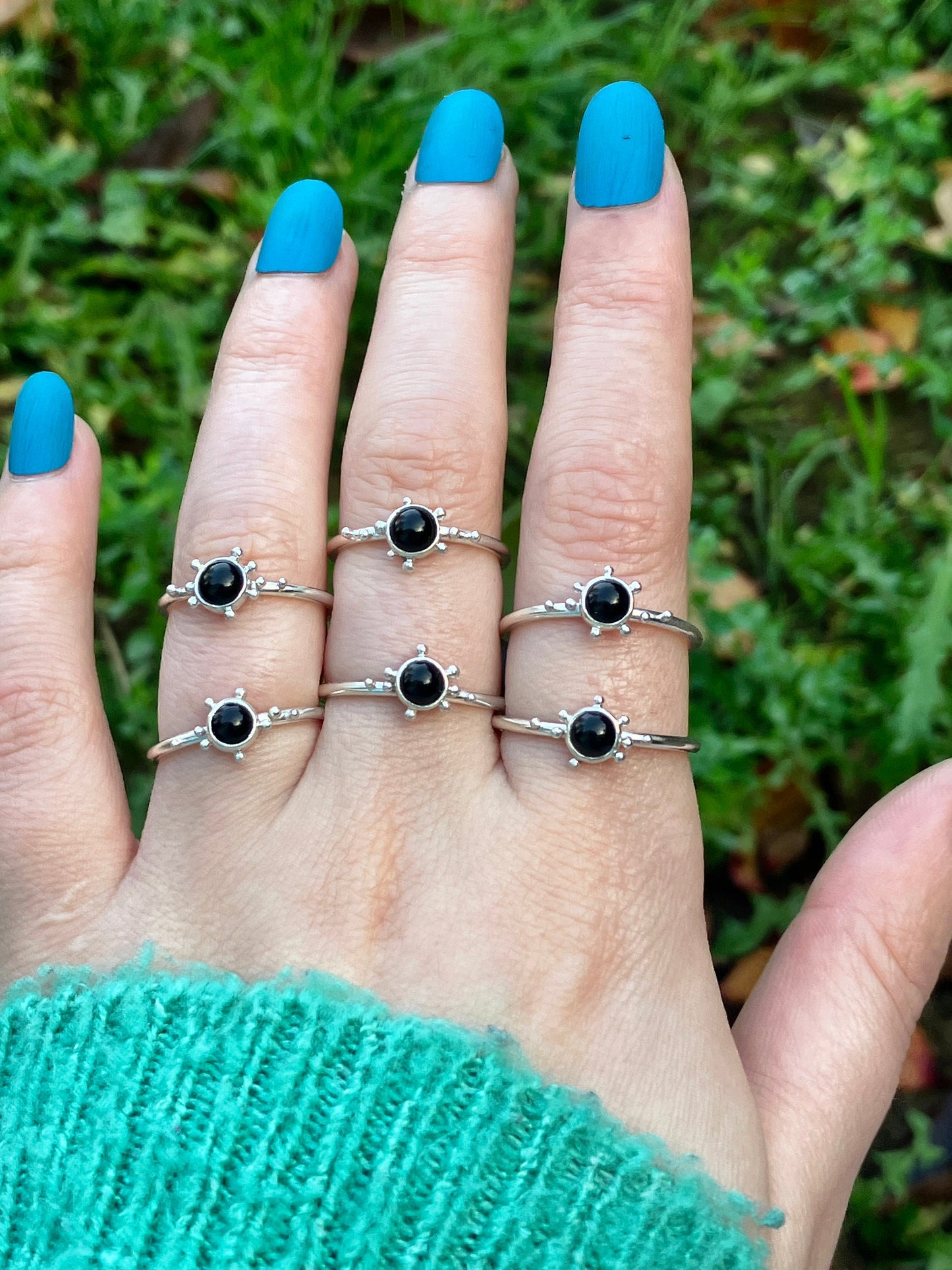 Onyx and Sterling Silver Granulation Ring