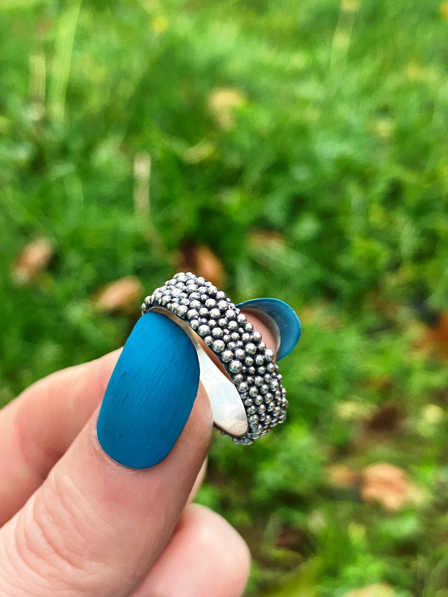 Sterling Silver Granulation Ring Band with Patina - Made To Order