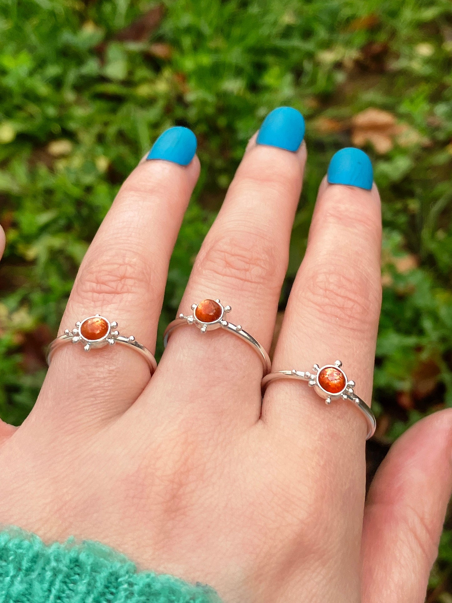 Sunstone and Sterling Silver Granulation Ring