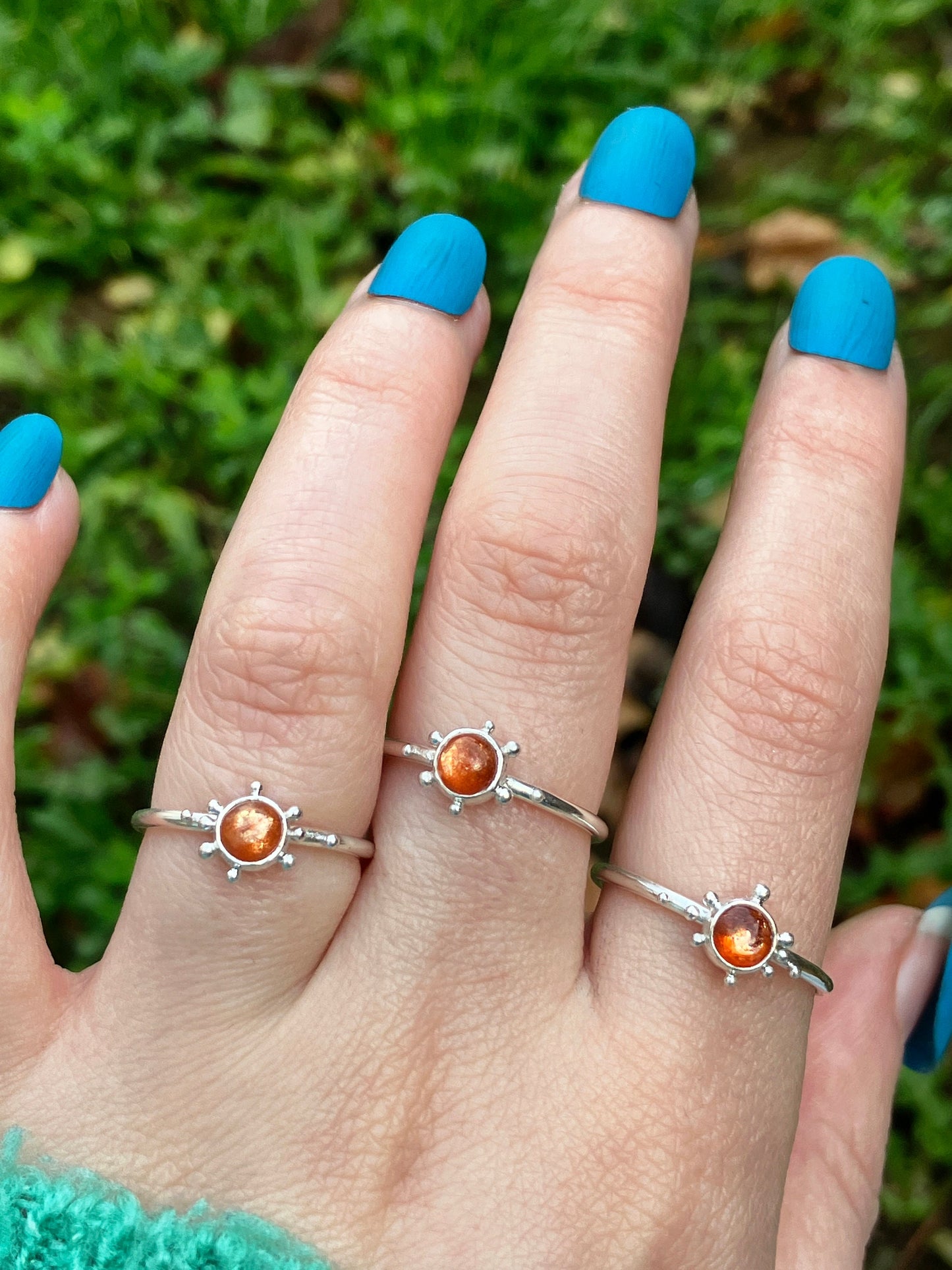 Sunstone and Sterling Silver Granulation Ring