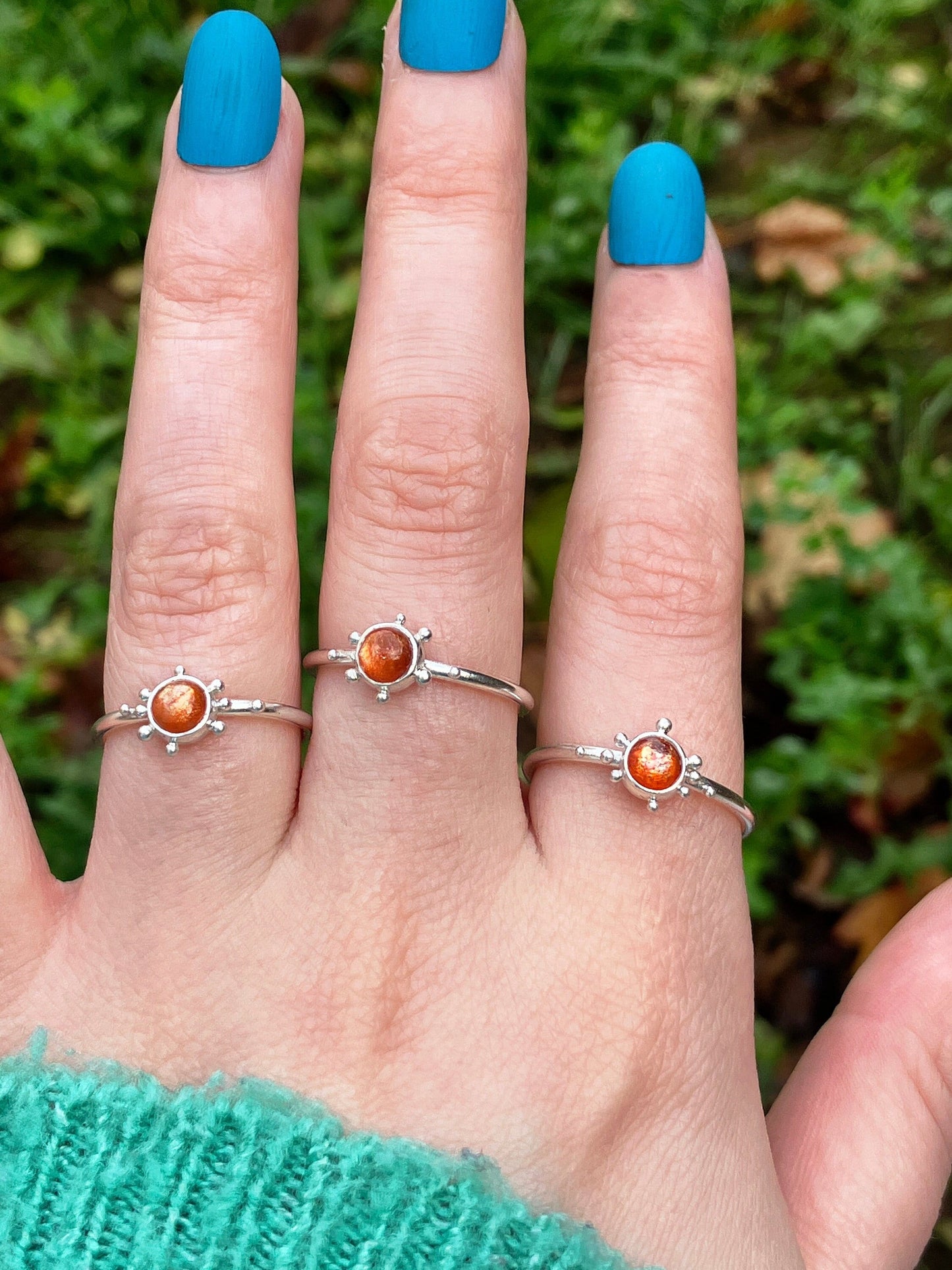 Sunstone and Sterling Silver Granulation Ring