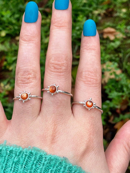 Sunstone and Sterling Silver Granulation Ring