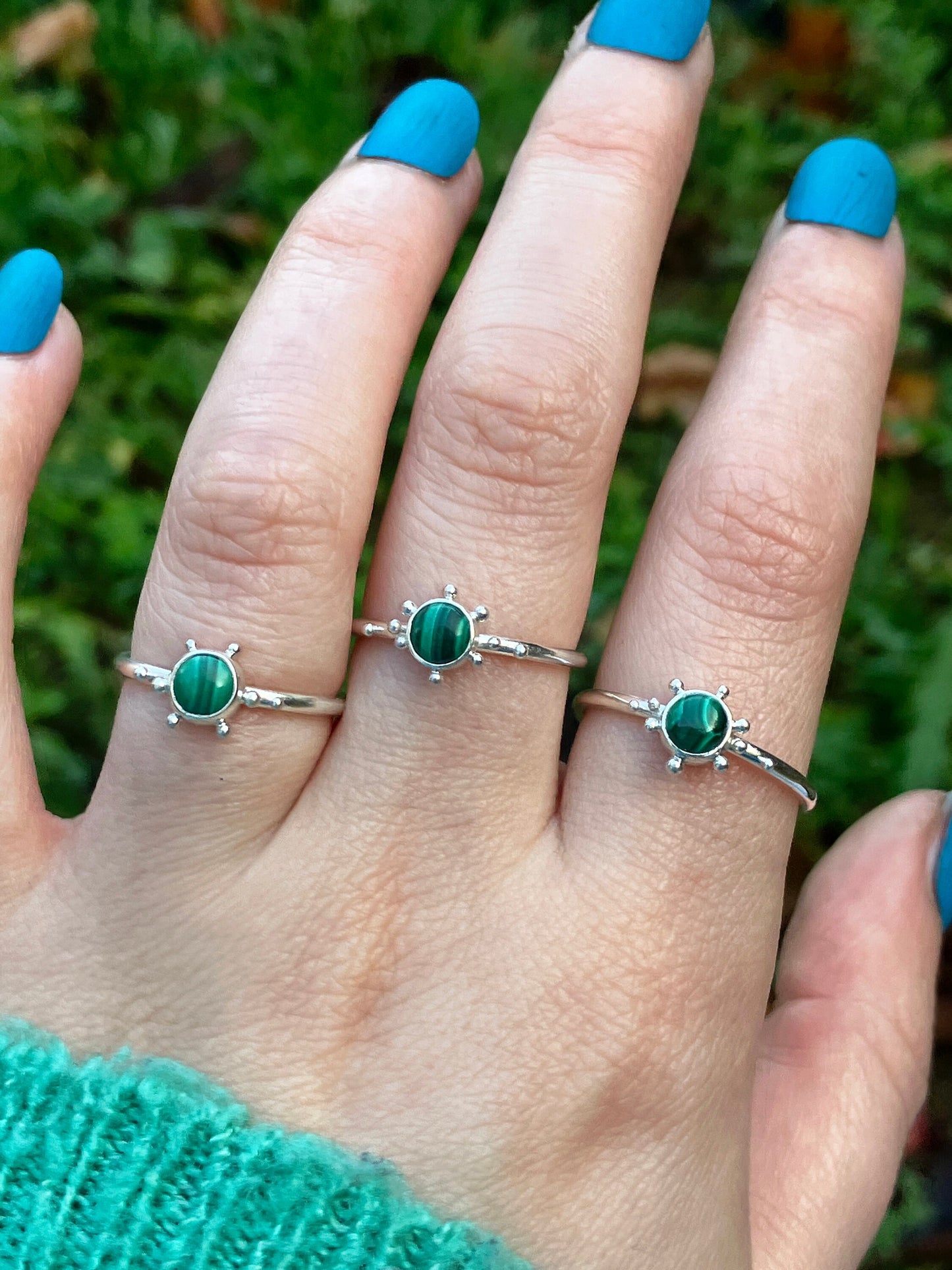 Malachite and Sterling Silver Granulation Ring
