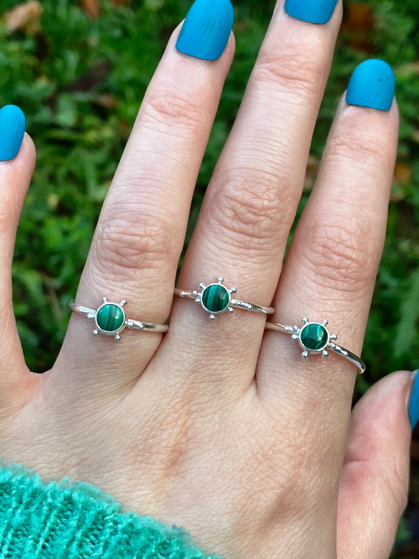 Malachite and Sterling Silver Granulation Ring