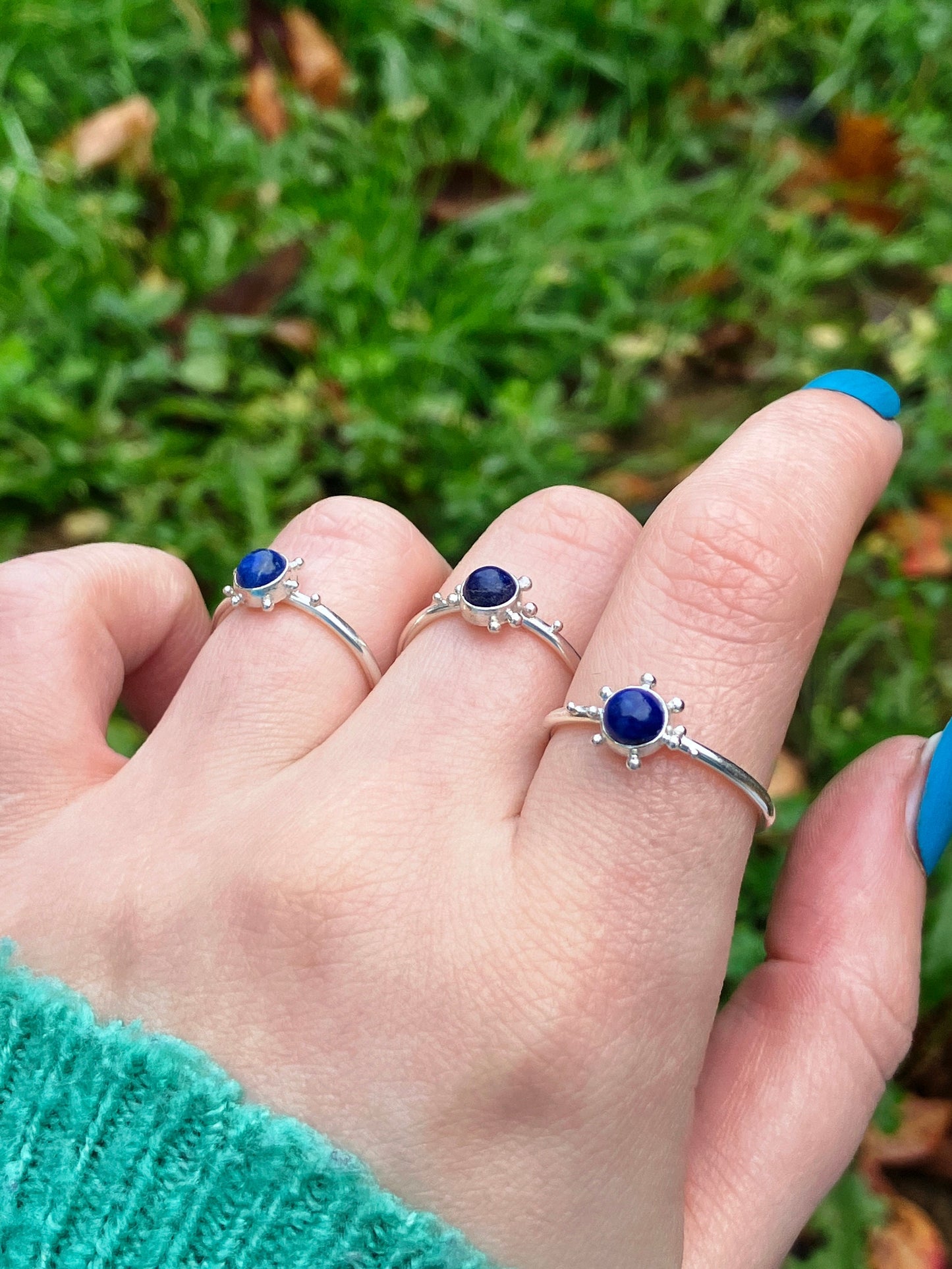 Lapis Lazuli and Sterling Silver Granulation Ring