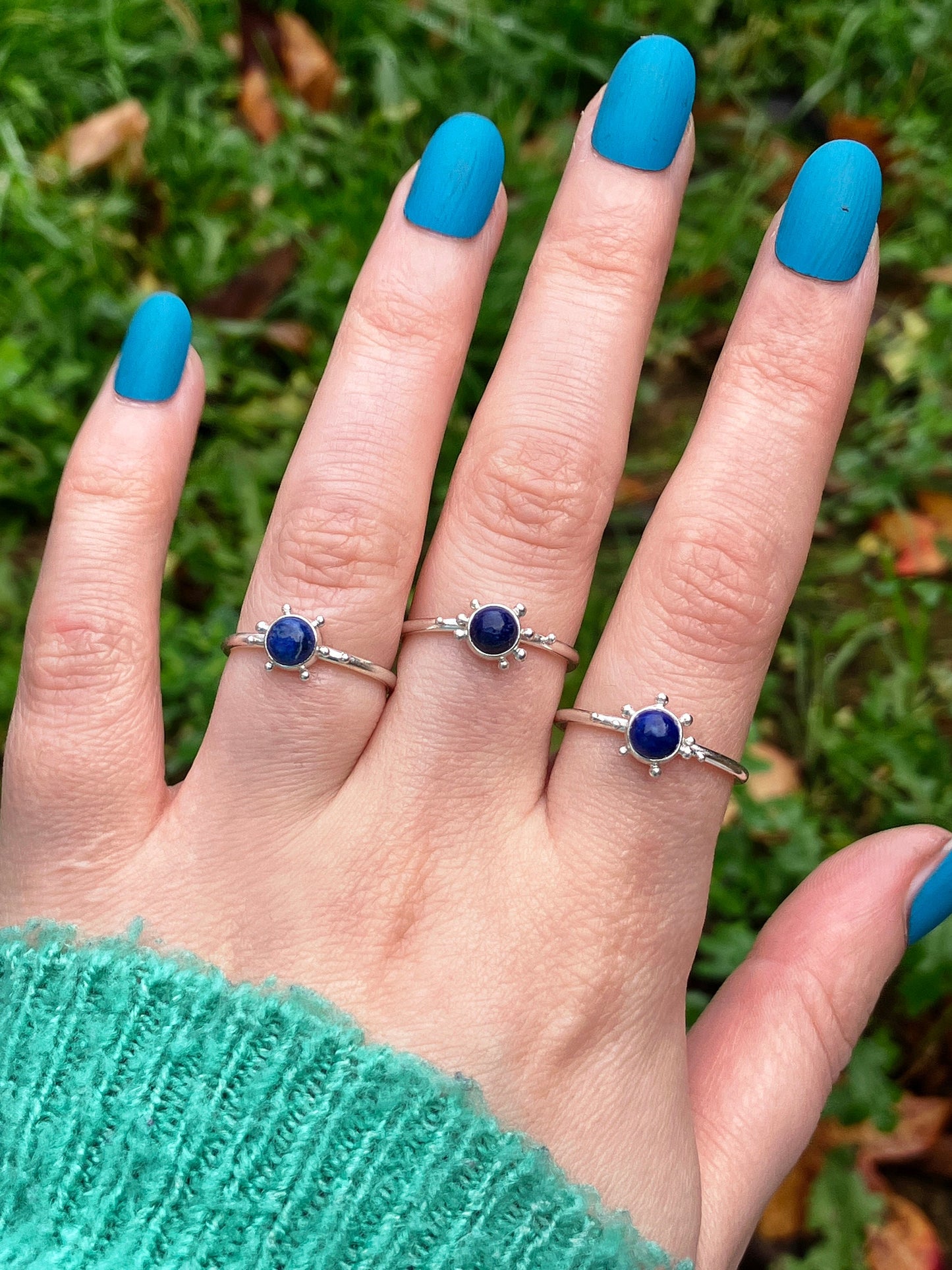 Lapis Lazuli and Sterling Silver Granulation Ring