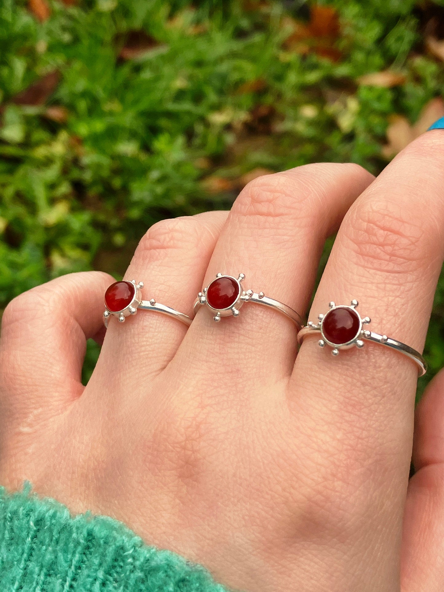 Carnelian and Sterling Silver Granulation Ring
