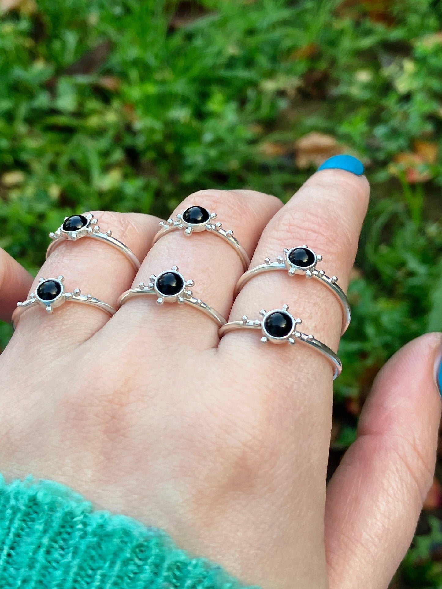 Onyx and Sterling Silver Granulation Ring