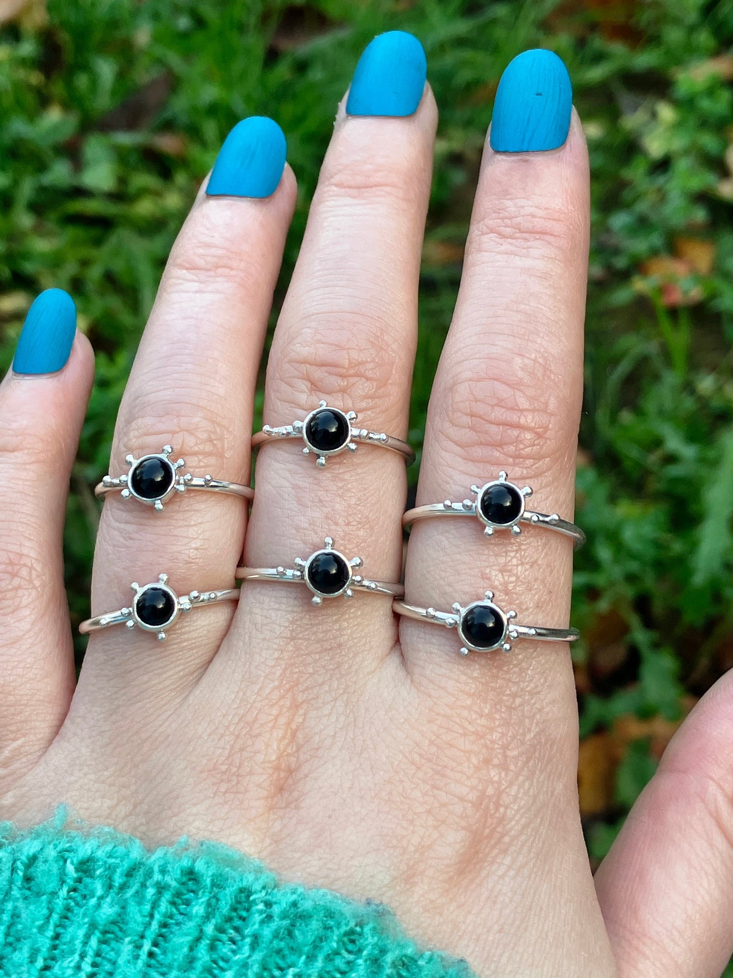 Onyx and Sterling Silver Granulation Ring