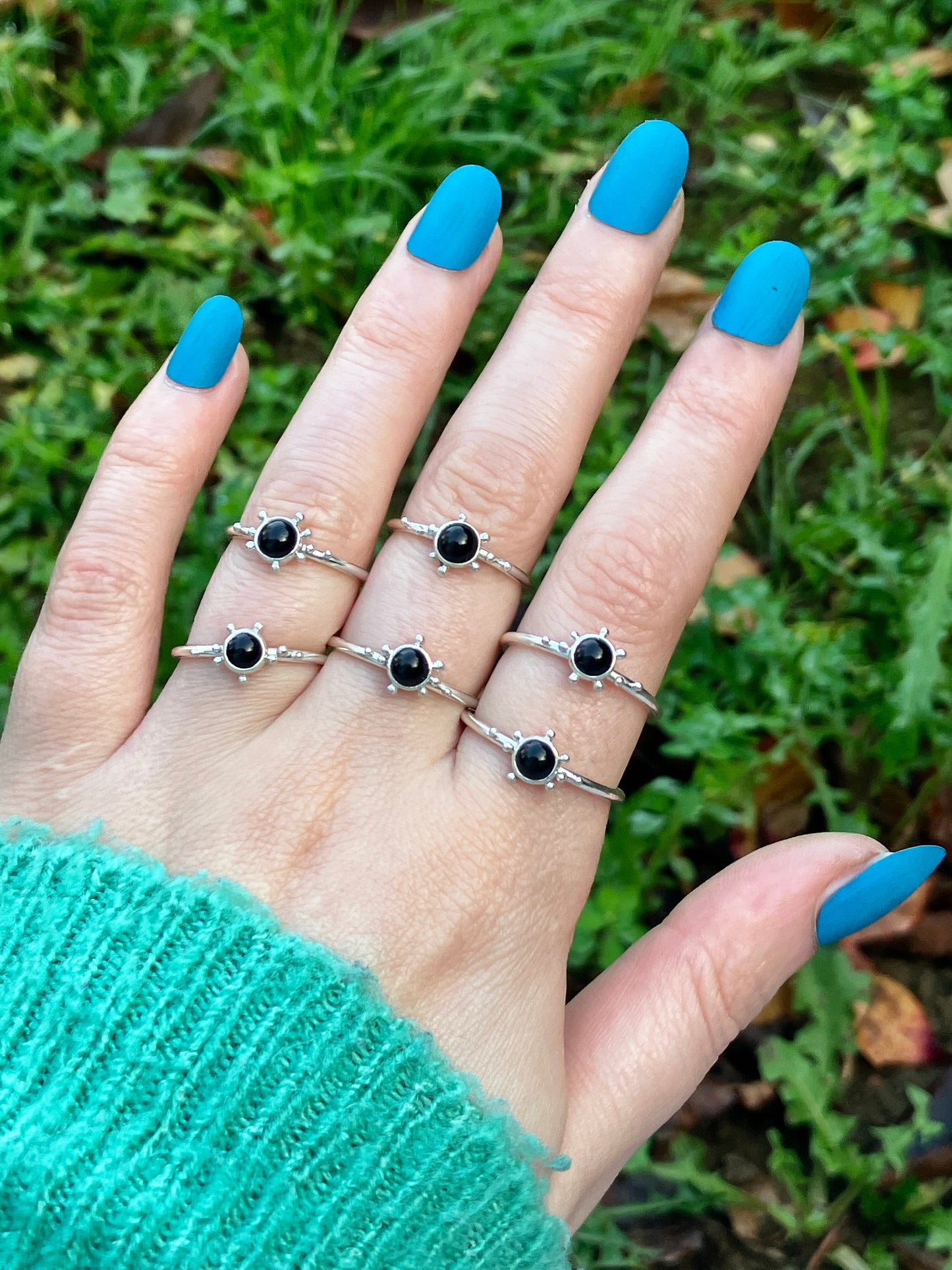Onyx and Sterling Silver Granulation Ring