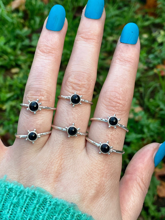 Onyx and Sterling Silver Granulation Ring