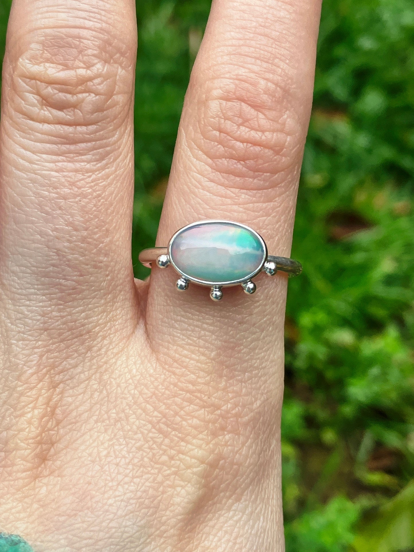 Opal and Sterling Silver Ring with Granulation Detail - UK Size R