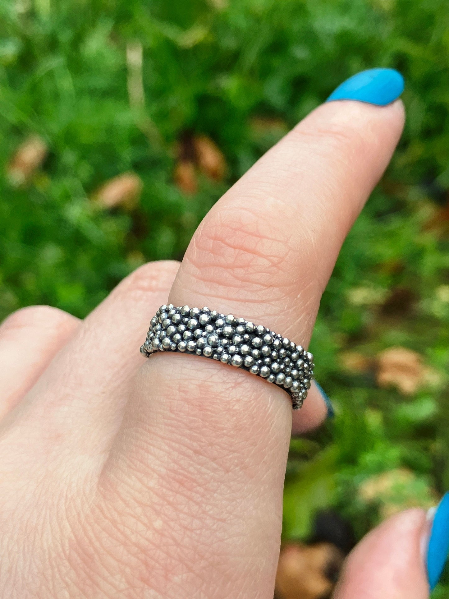 Sterling Silver Granulation Ring Band with Patina - Made To Order