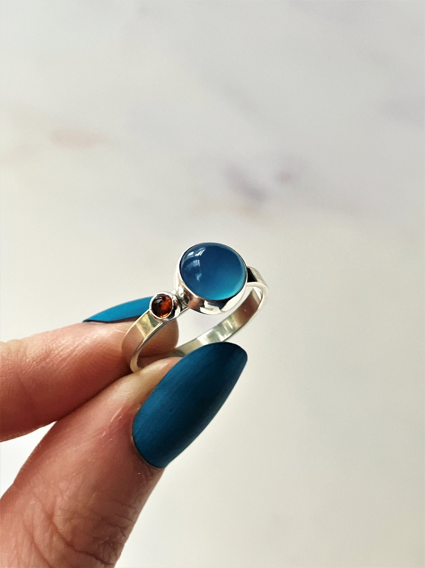 Bluebird - Blue Chalcedony, Citrine and Sterling Silver Ring - UK Size P1/2