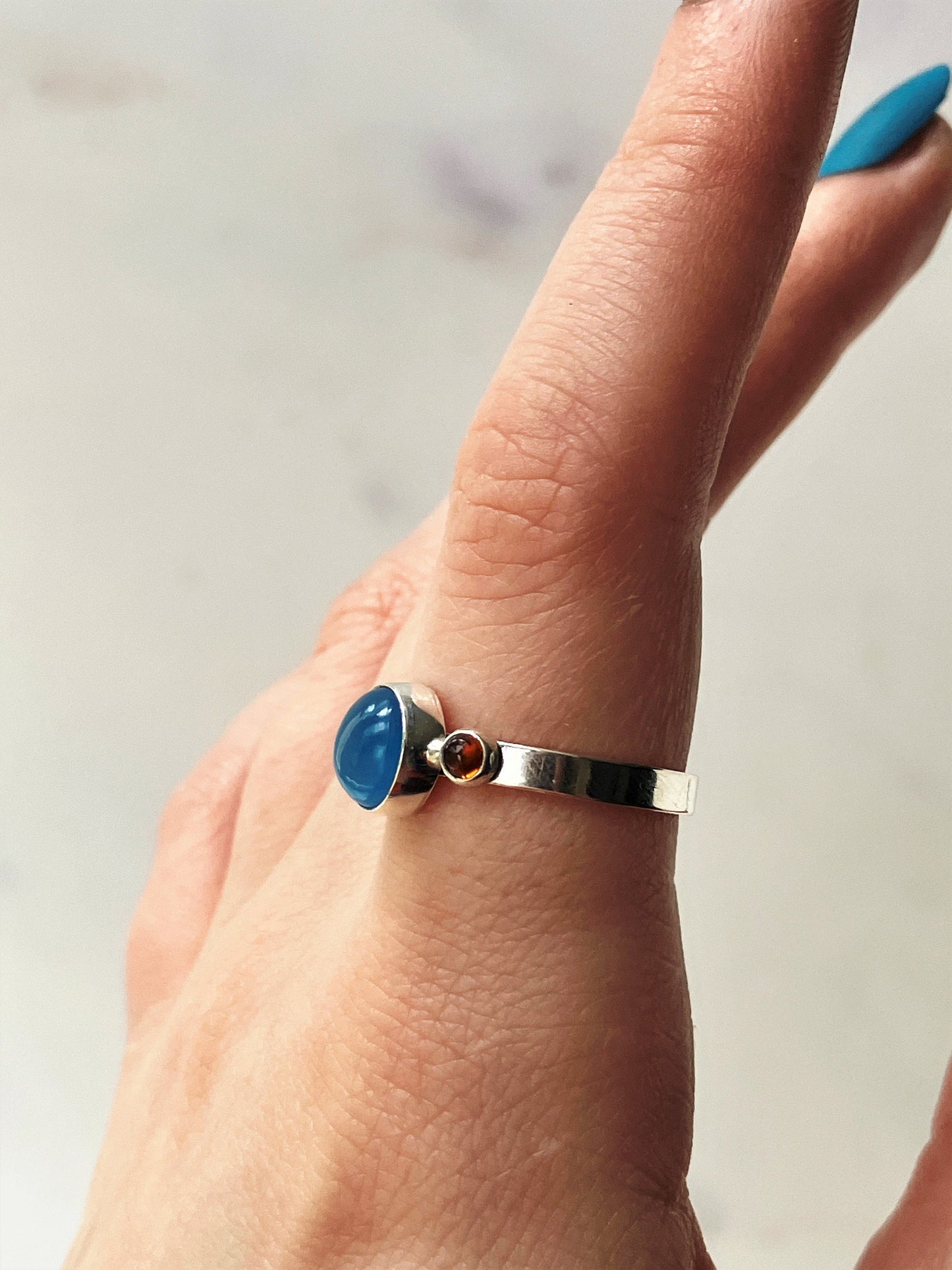 Bluebird - Blue Chalcedony, Citrine and Sterling Silver Ring - UK Size P1/2