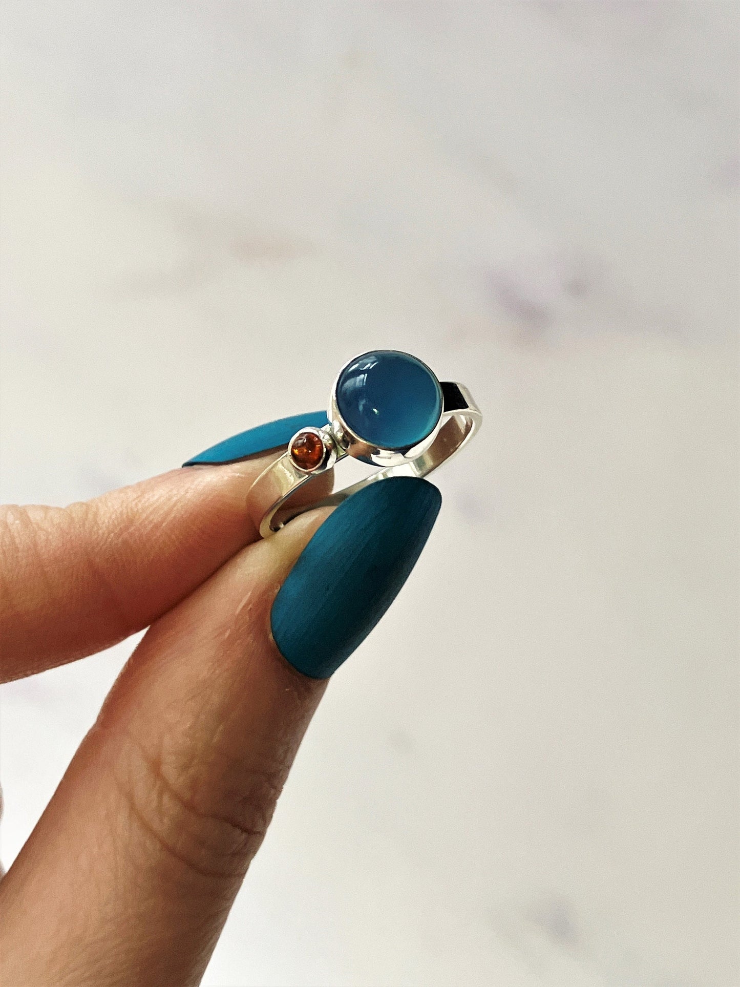 Bluebird - Blue Chalcedony, Citrine and Sterling Silver Ring - UK Size P1/2