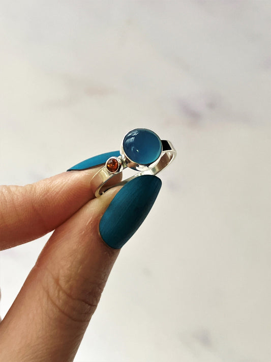 Bluebird - Blue Chalcedony, Citrine and Sterling Silver Ring - UK Size P1/2